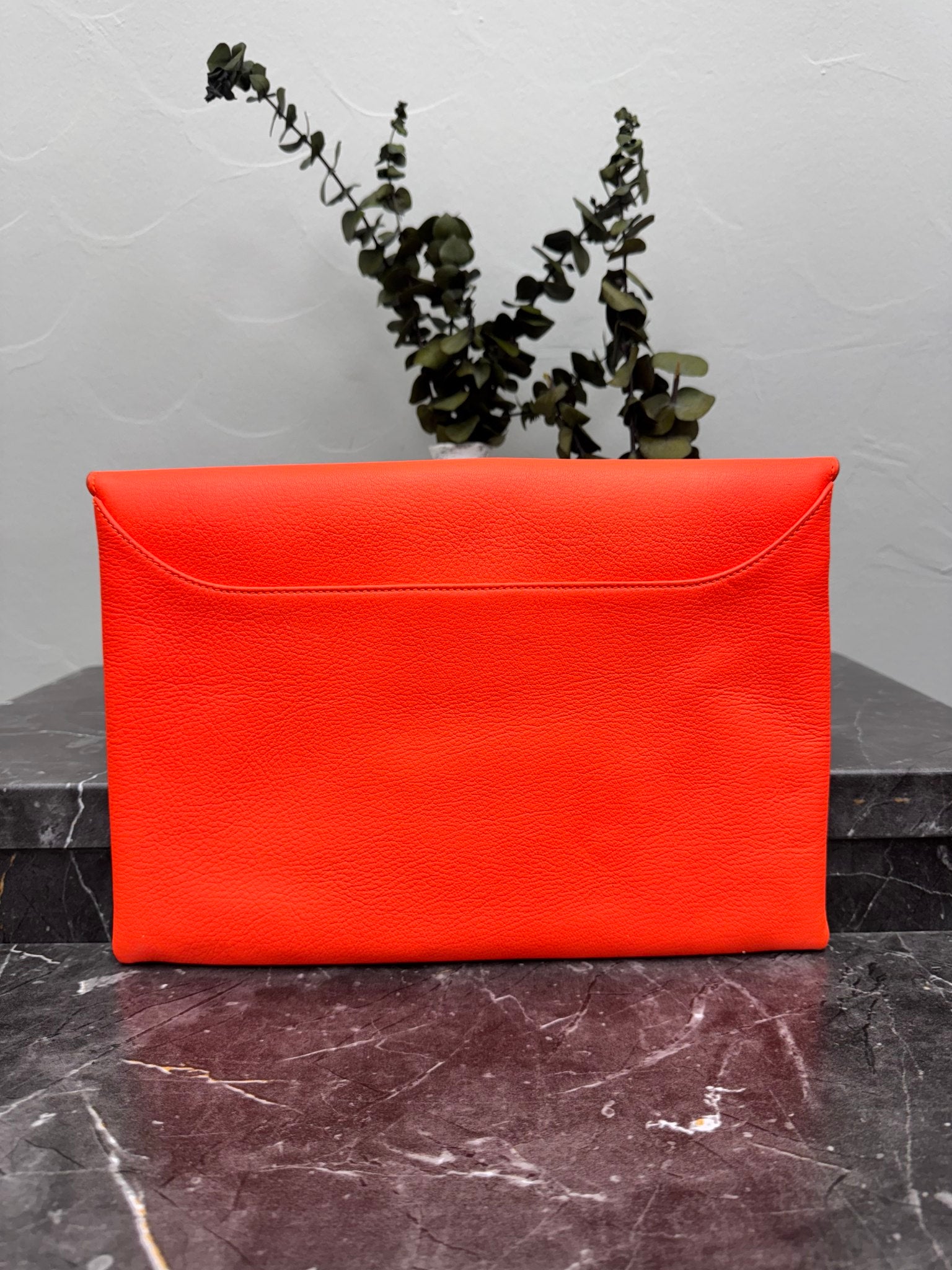 Givenchy Orange Pebbled Leather Antigona Envelope Clutch