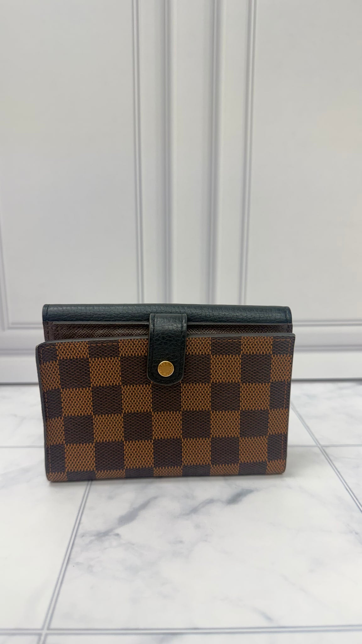 Louis Vuitton Black Leather Damier Ebene Normandy Wallet