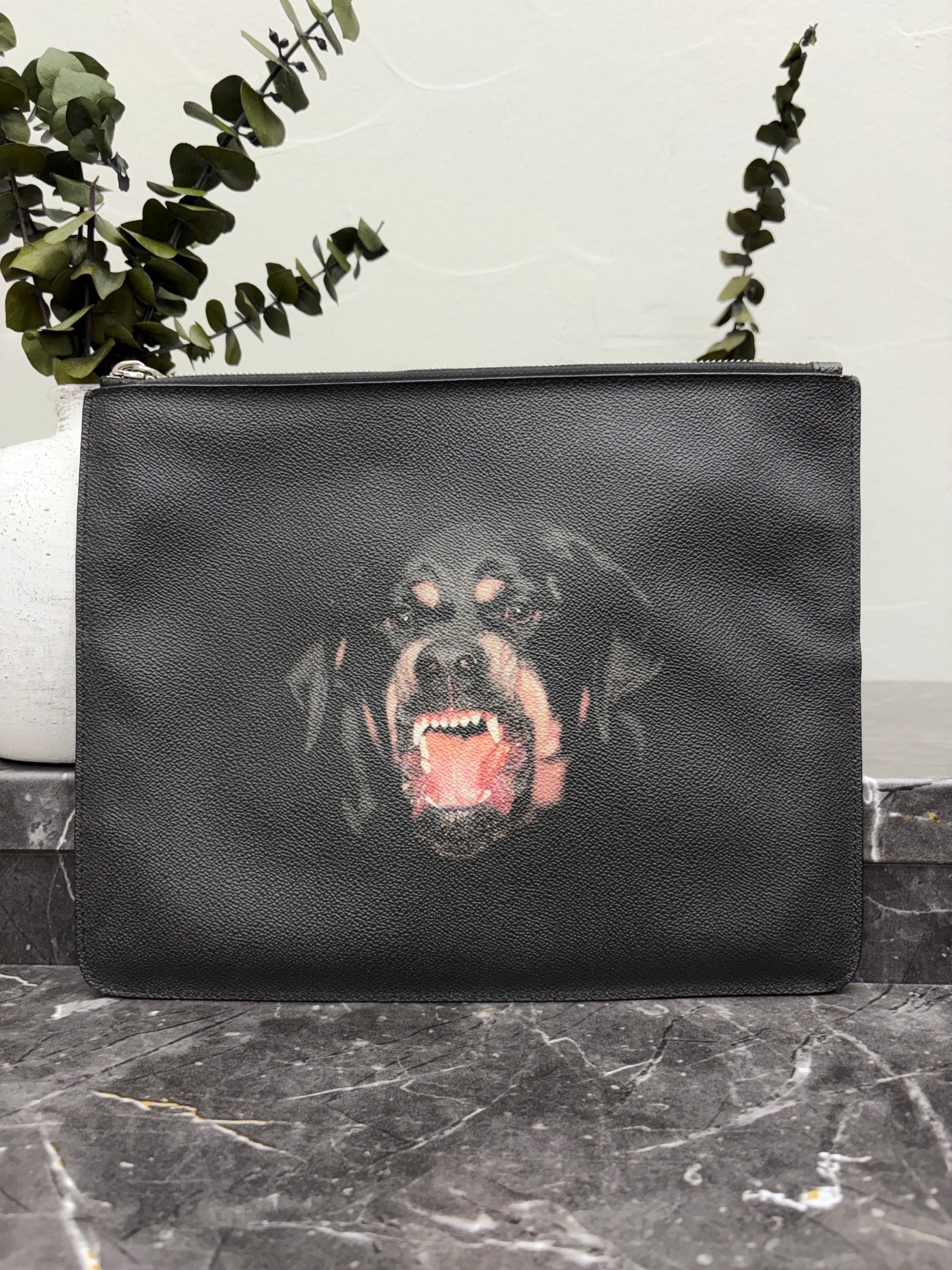 Givenchy Black Leather Rottweiler Clutch