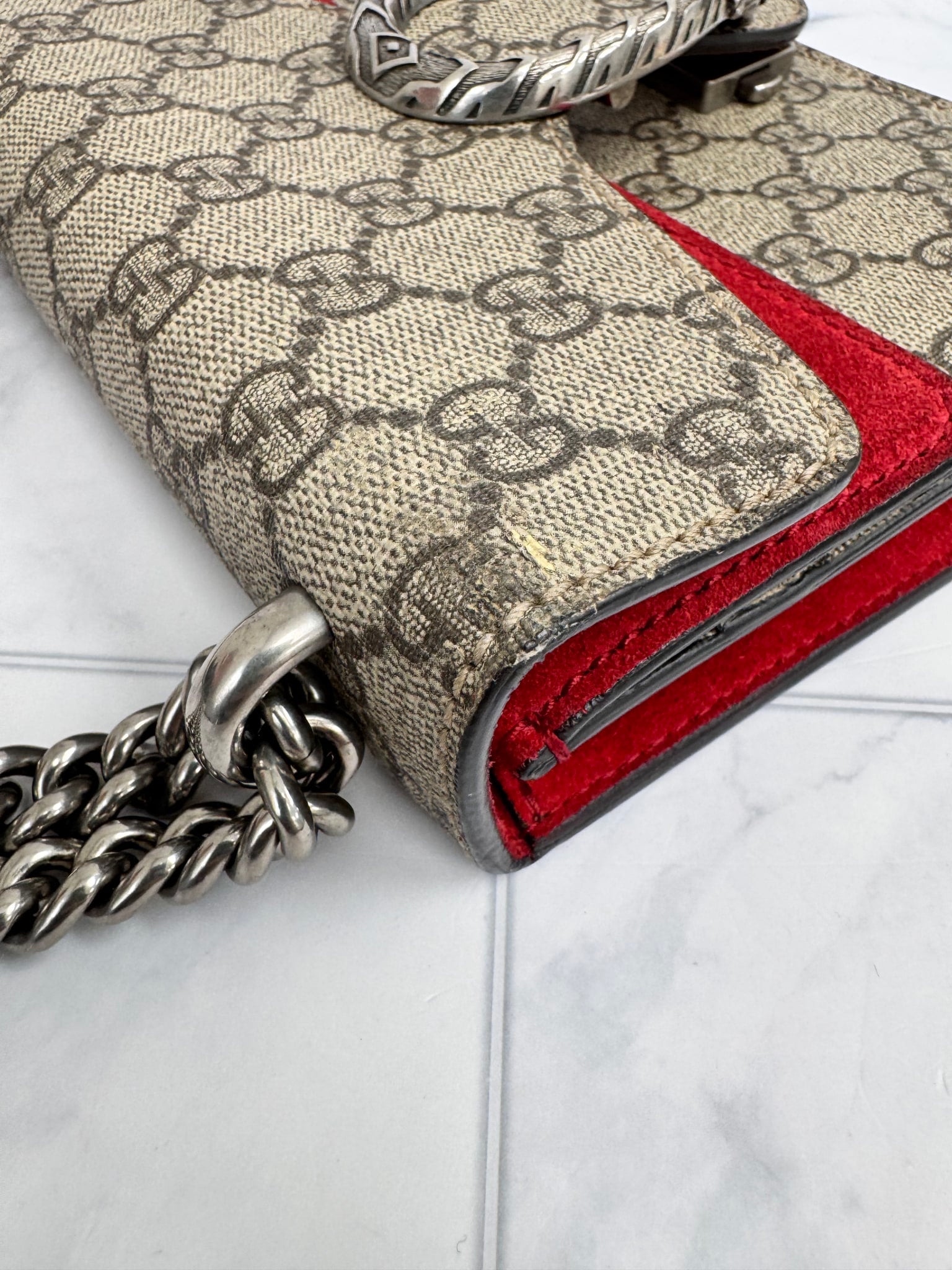 Gucci GG Coated Canvas Red Dionysus Mini Chain Shoulder Bag