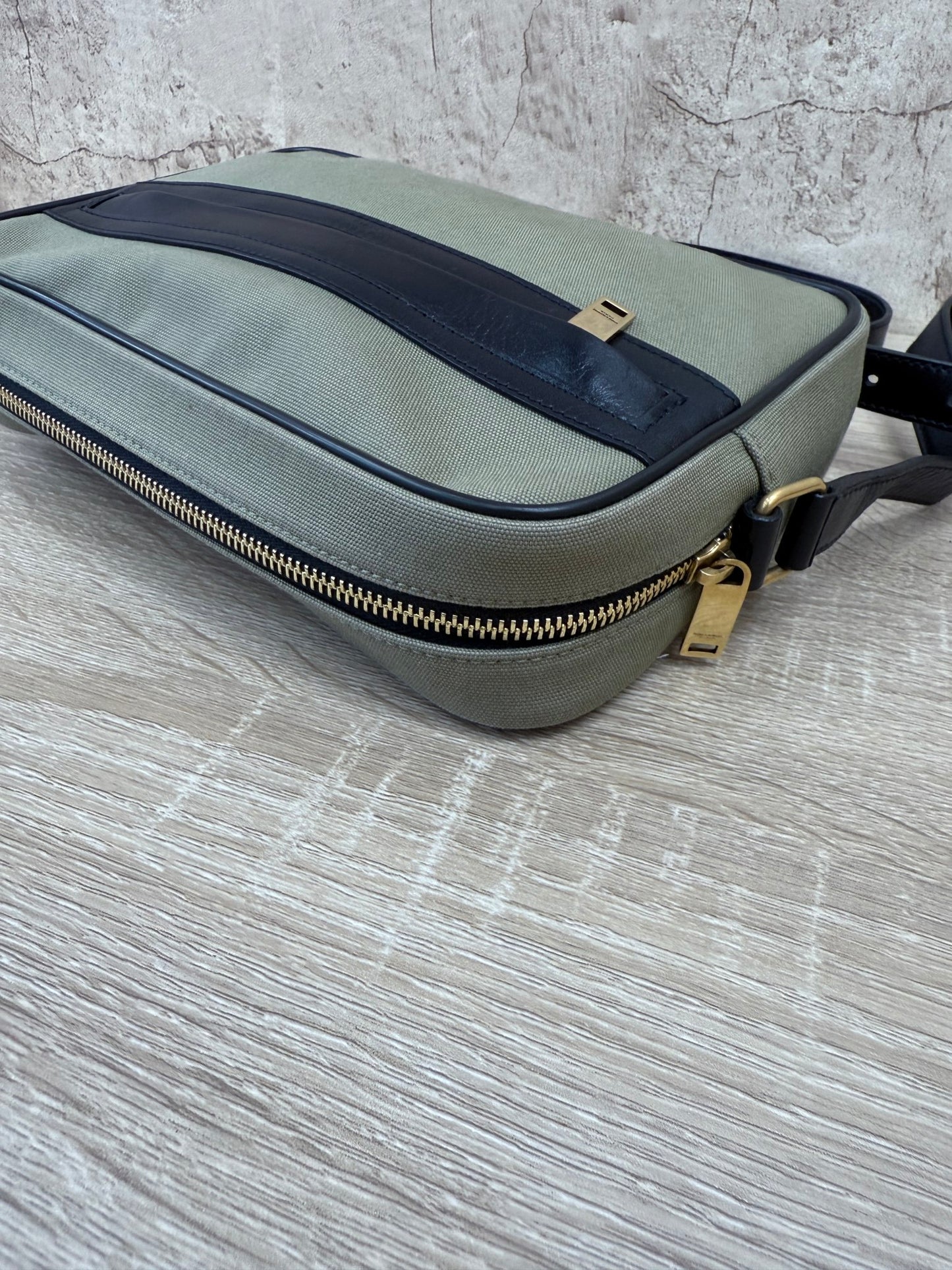 Saint Laurent YSL Green Canvas Small Camp Shoulder Bag