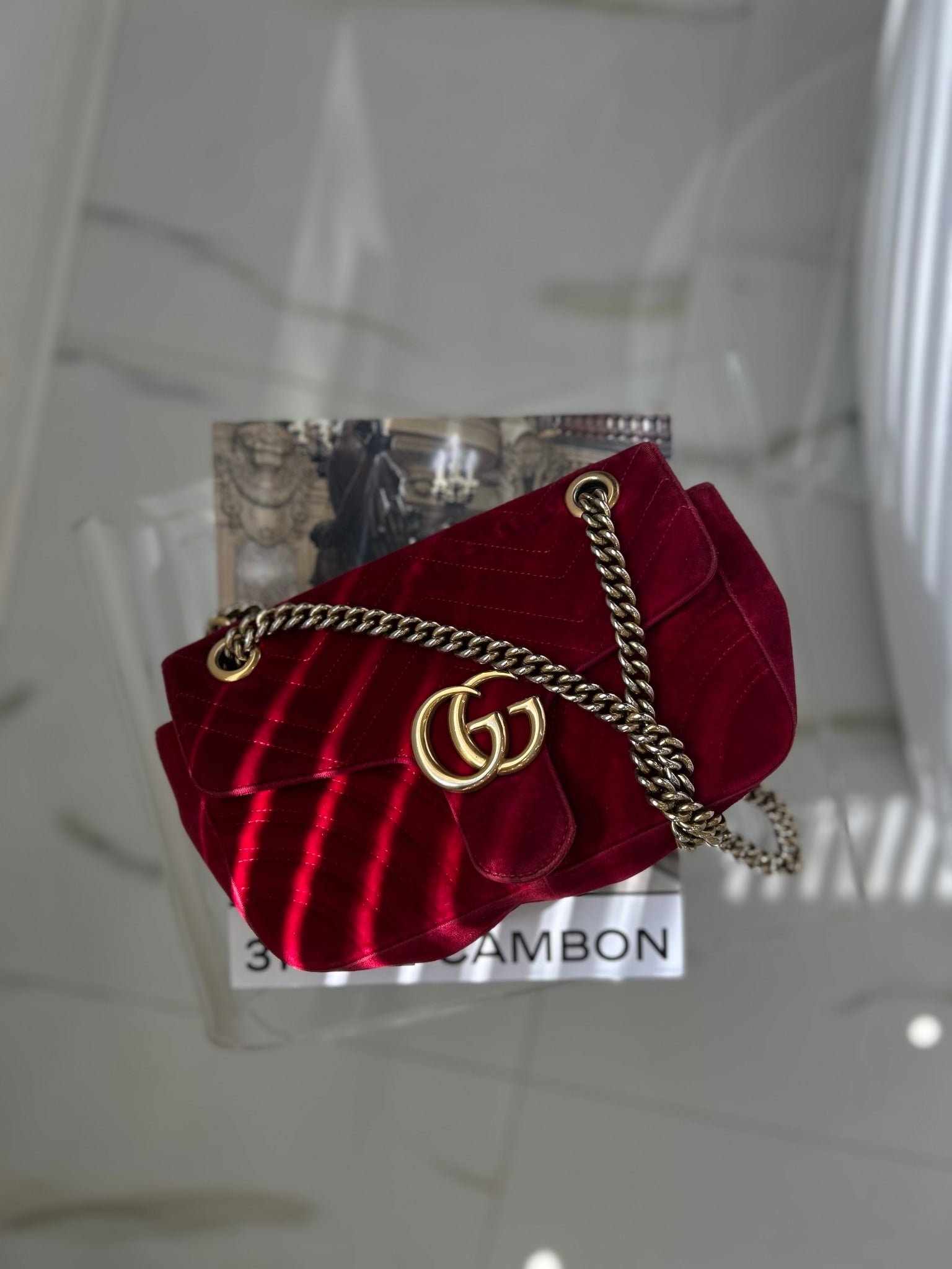 Gucci Red Velvet Marmont Crossbody Bag