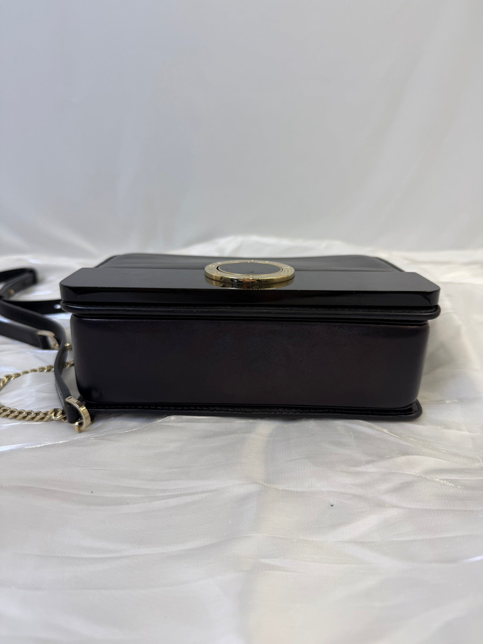 Bvlgari Black Leather Flap Cover Crossbody Bag