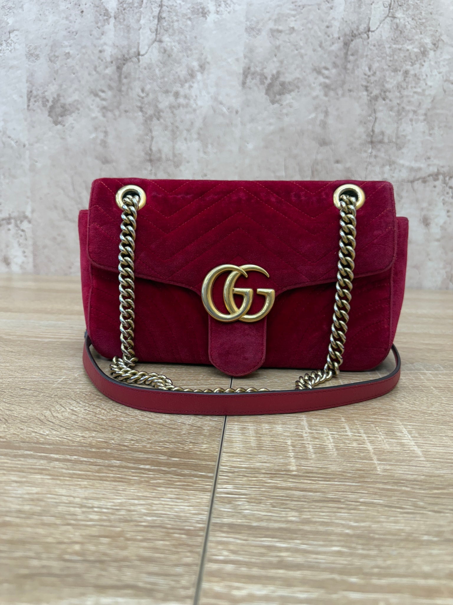 Gucci Red Velvet Marmont Crossbody Bag