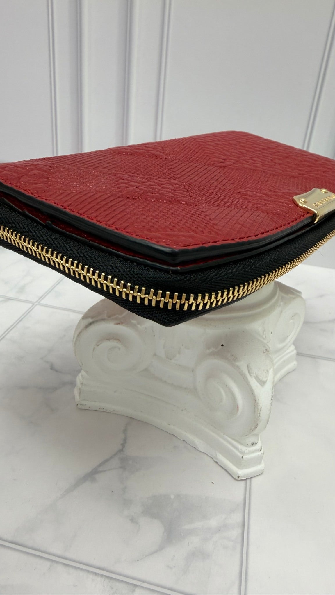 Burberry Red Embossed Check Clifton Long Wallet