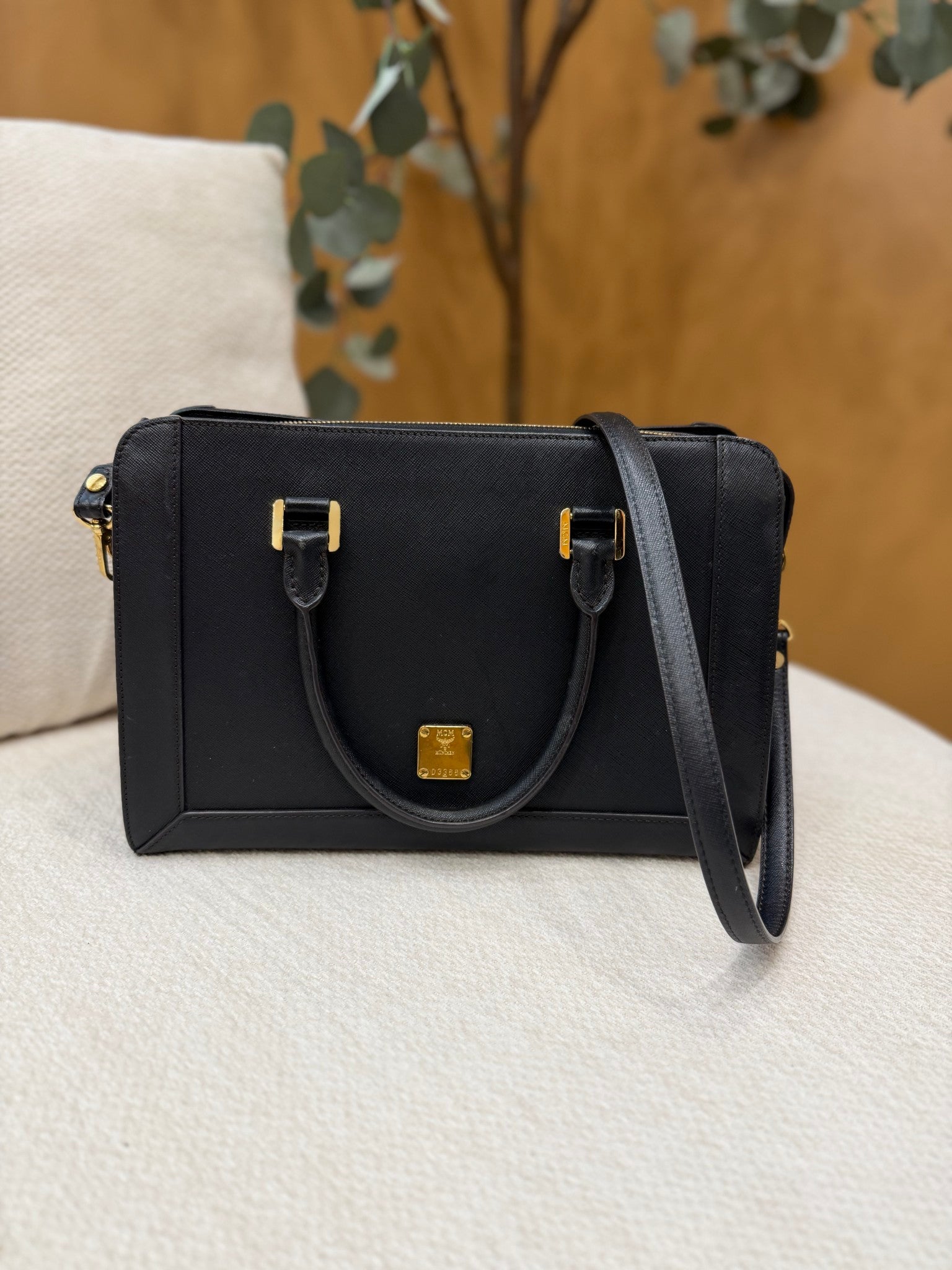 MCM Black Leather Nuovo Two Way Bag