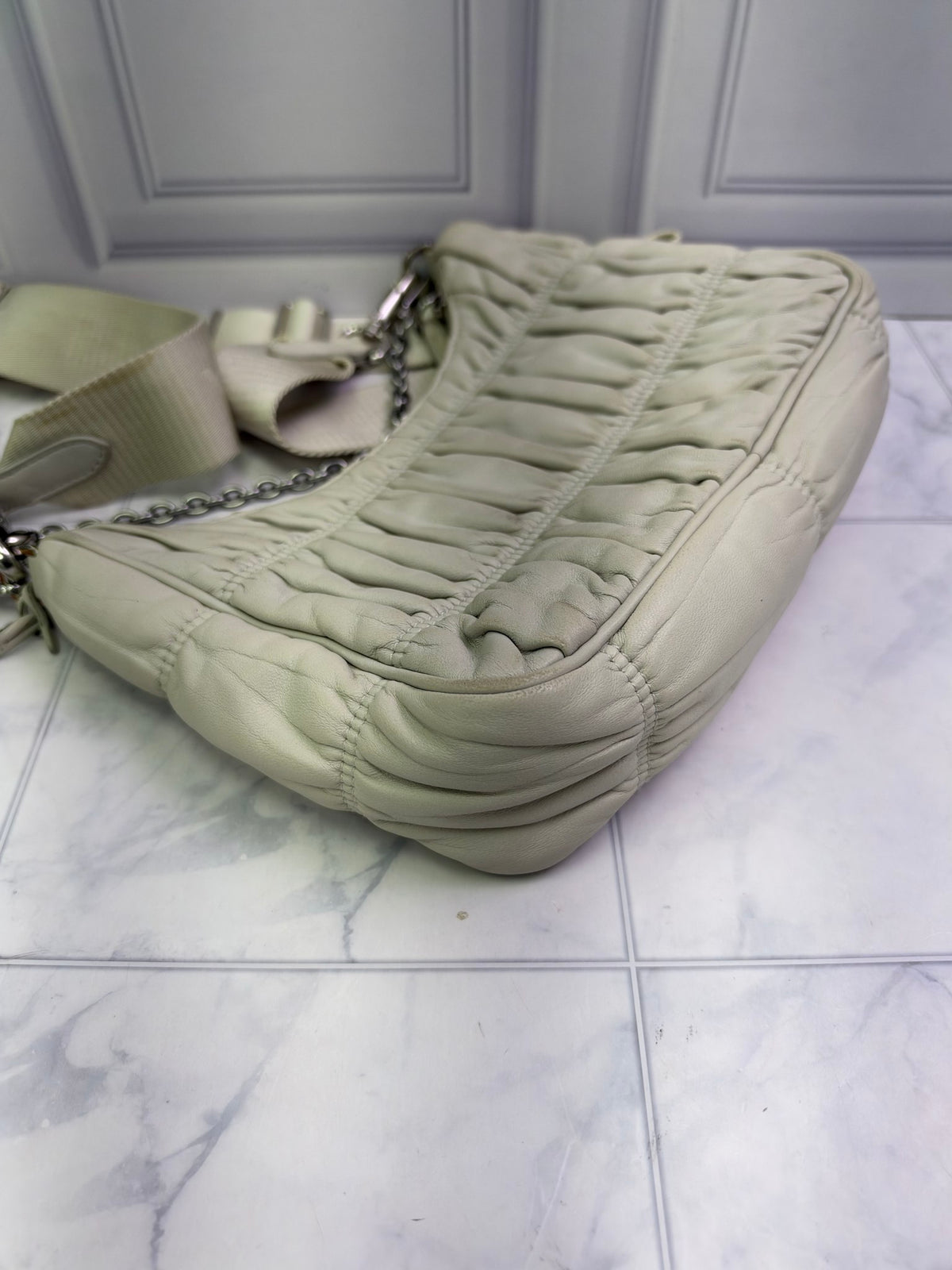 Prada Cream Nappa Gaufre Leather Re-Edition Crossbody Bag