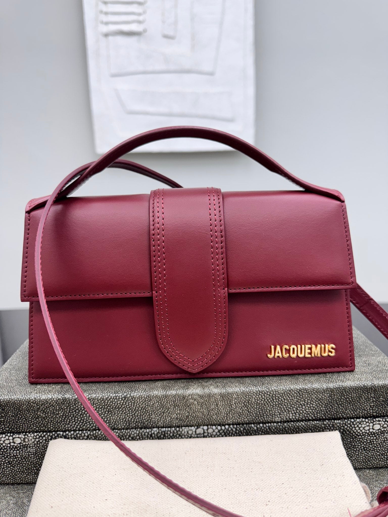 BRAND NEW - Jacquemus Burgundy Leather Le Grand Bambino Handbag 2Way Handbag
