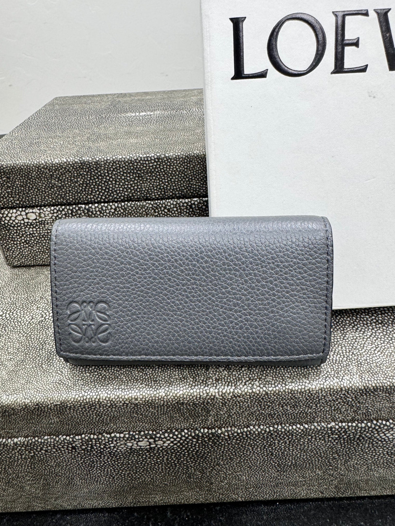 Loewe Grey Grained Leather 6 Ring Key Case