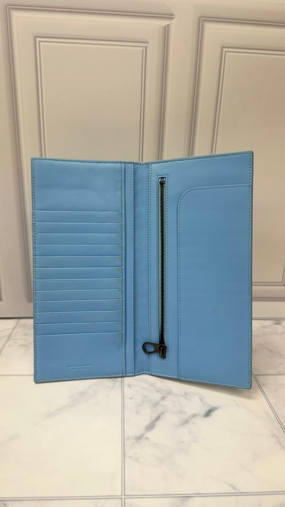Bottega Veneta Blue Intrecciato Leather Continental Flap Wallet