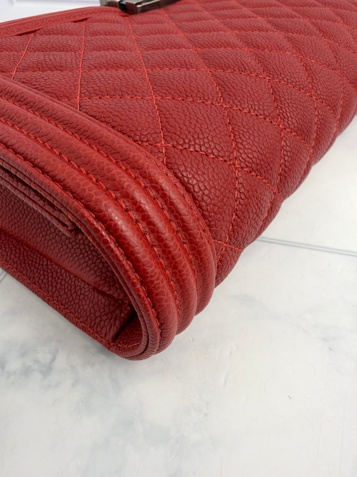Chanel Red Quilted Caviar Leather Boy Flap Clutch Bag