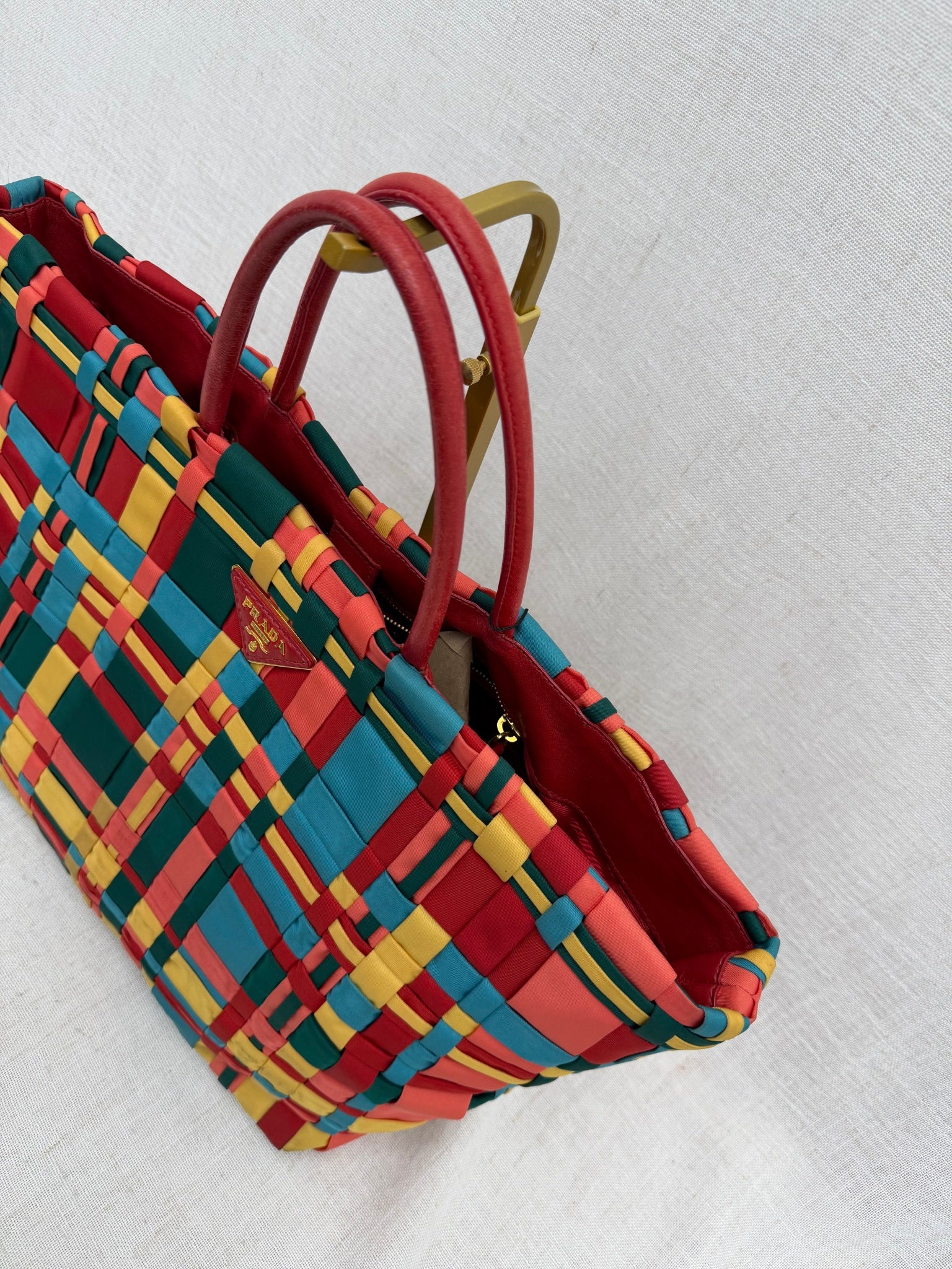Prada Multicolor Woven Nylon Large Tote Bag
