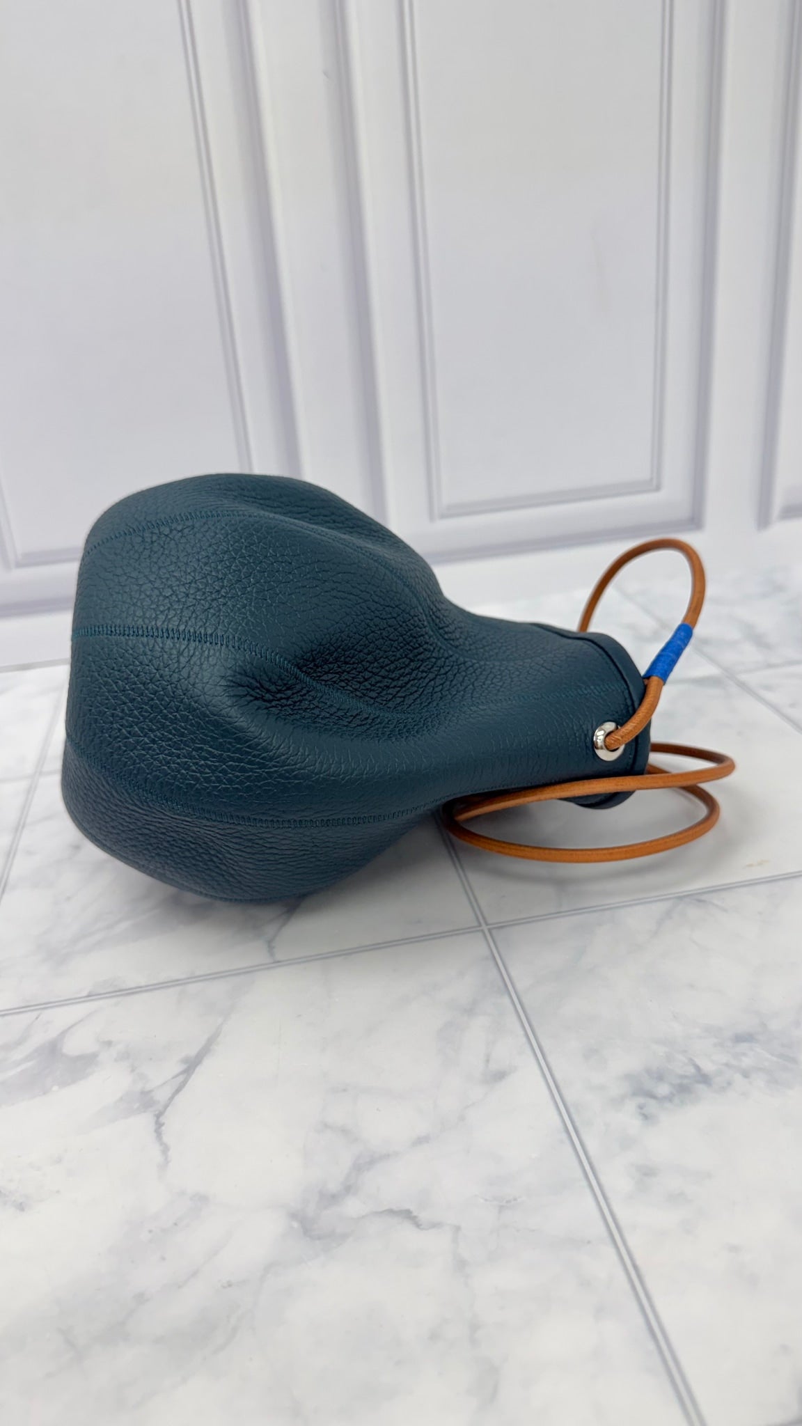 LIKE NEW - Hermes Blue Taurillon Leather Petit H Bitter Apple Crossbody Bag