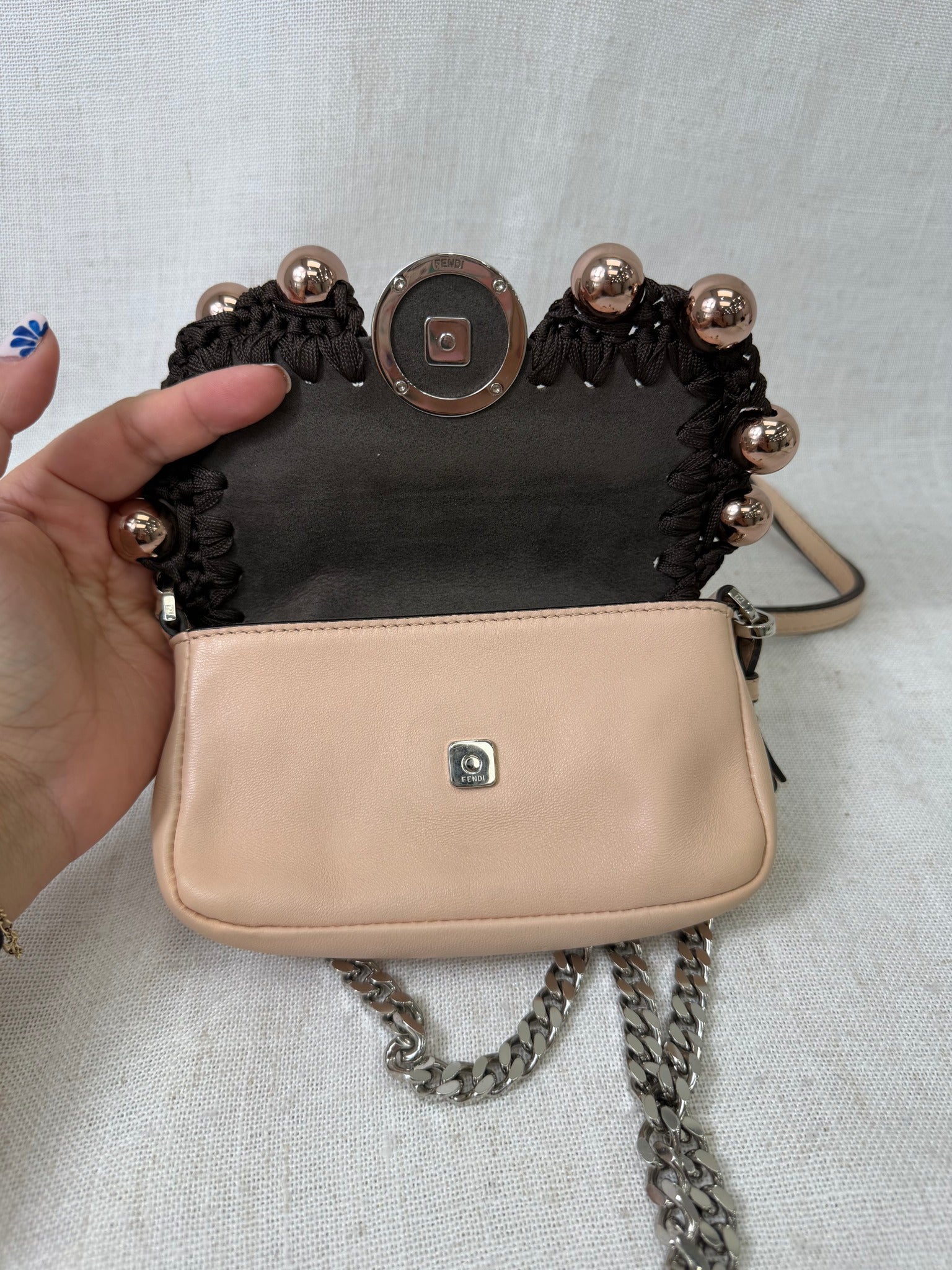 Fendi Beige Leather Kan I Baguette Shoulder Bag