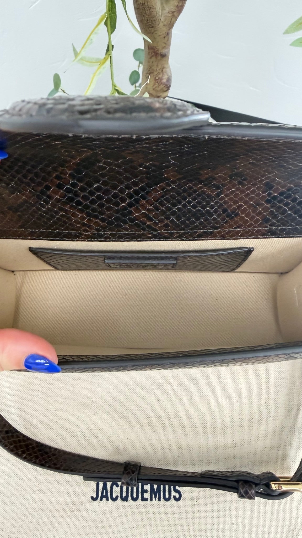 BRAND NEW - Jacquemus Black & Brown Snakeskin Embossed Leather Le Grand Bambino 2Way Handbag