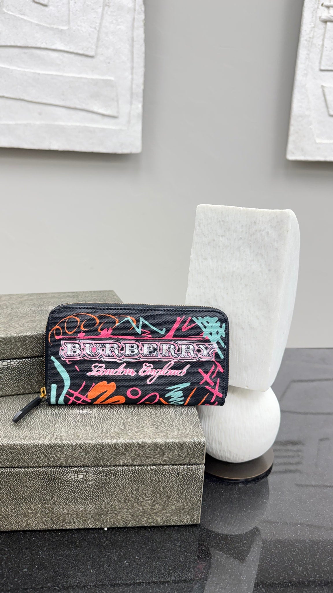 Burberry Black Multicolor Canvas Graffiti Zippy Wallet