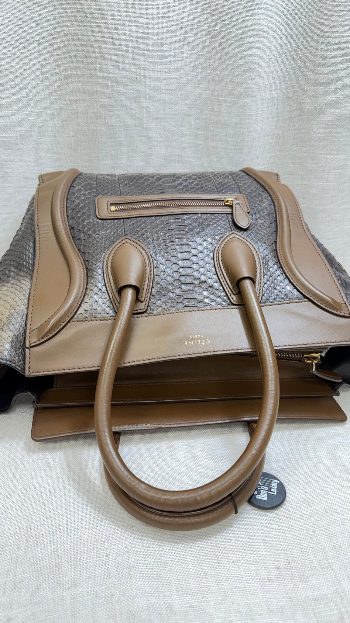 Celine Brown Python Leather Mini Luggage Tote Bag
