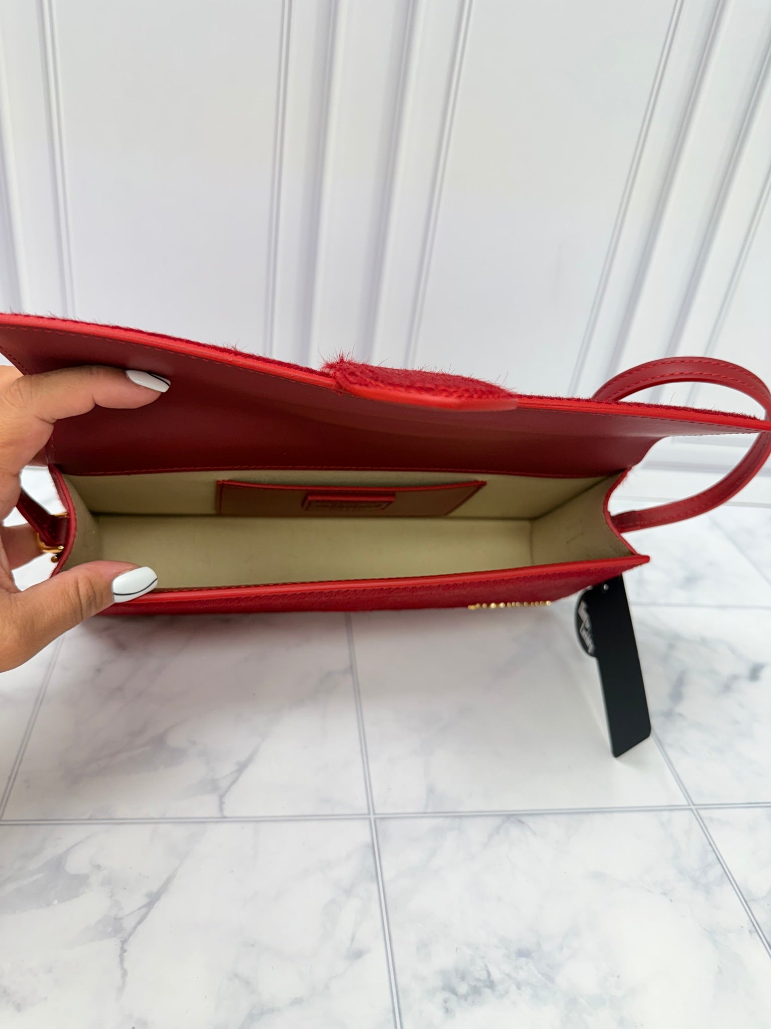 BRAND NEW - Jacquemus Red Pony Hair Le Bambino Long Shoulder Bag