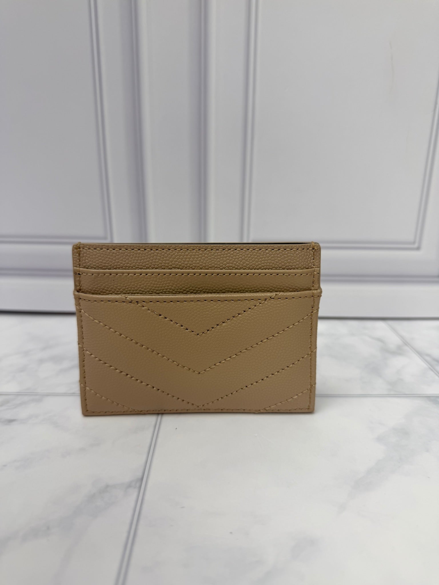 Saint Laurent YSL Tan Grained Leather Card Holder