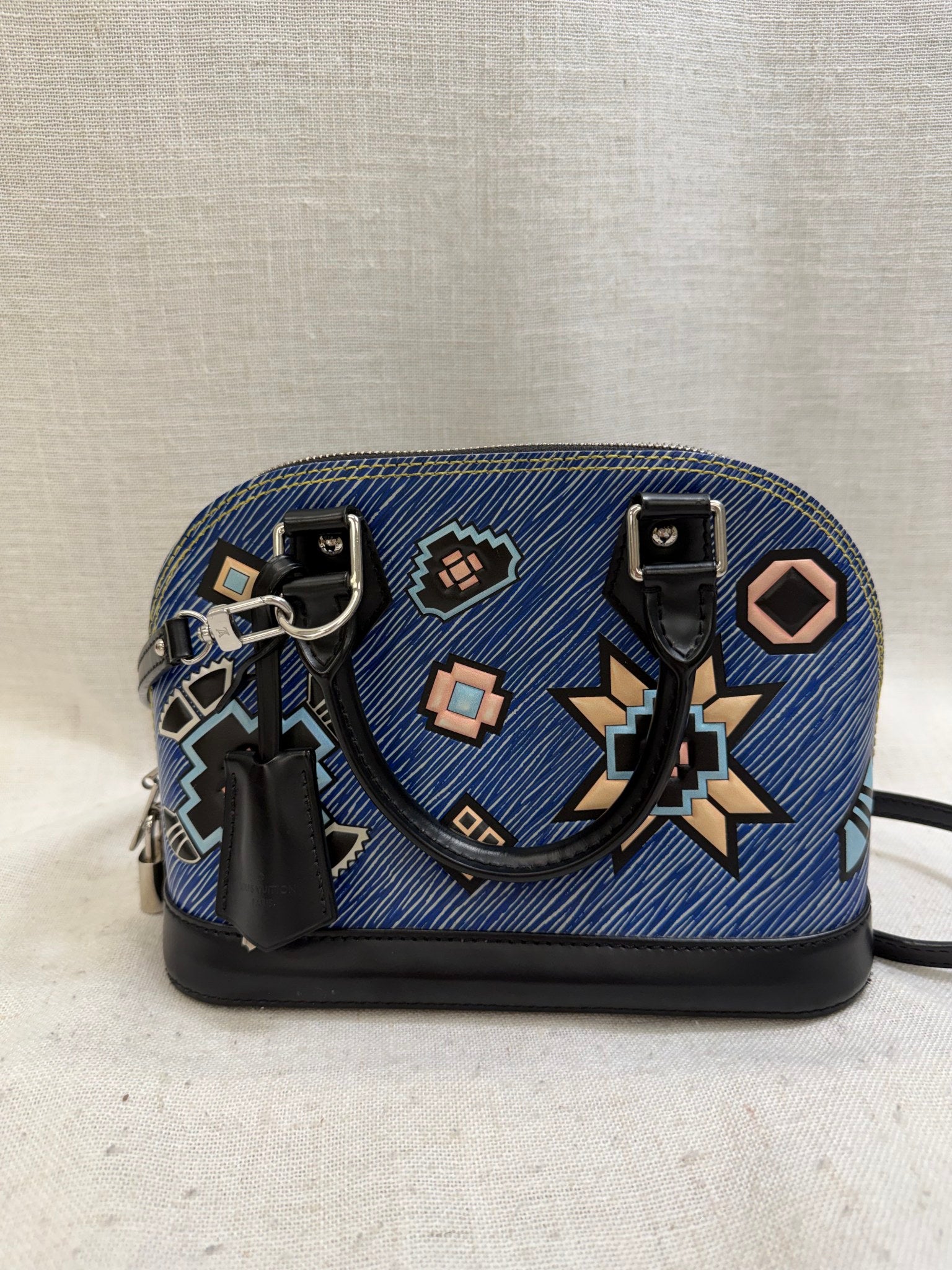 LIKE NEW - Louis Vuitton Blue Denim Aztec Epi Leather Alma BB Bag