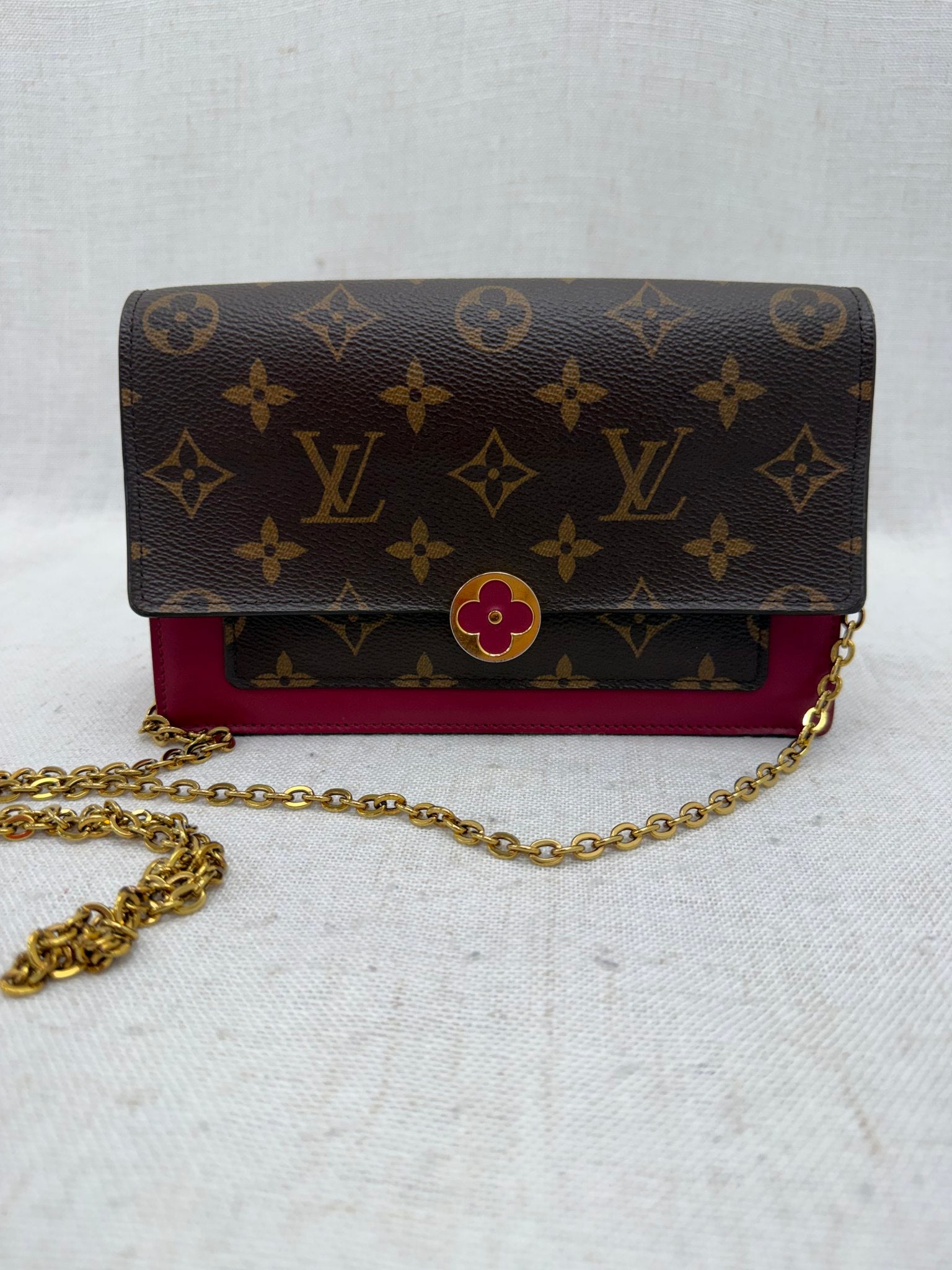 Louis Vuitton Monogram & Fuchsia Leather Flore Chain Wallet