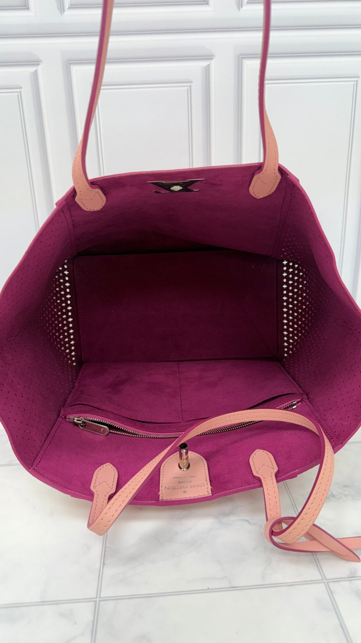 Louis Vuitton Pink Leather Perforated Lock Cabas Tote Bag