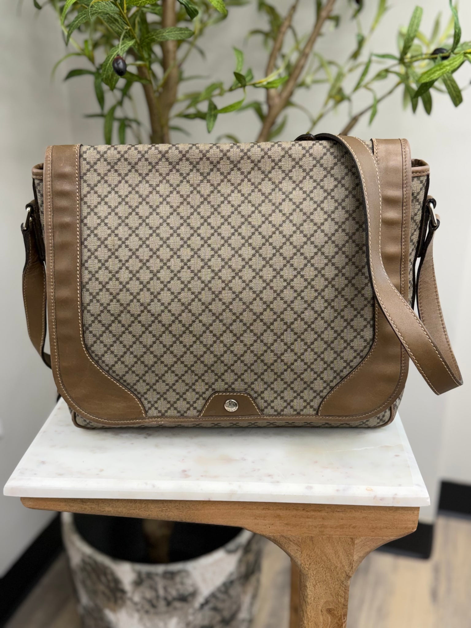 Gucci Brown Coated Canvas Diamante Messenger Bag