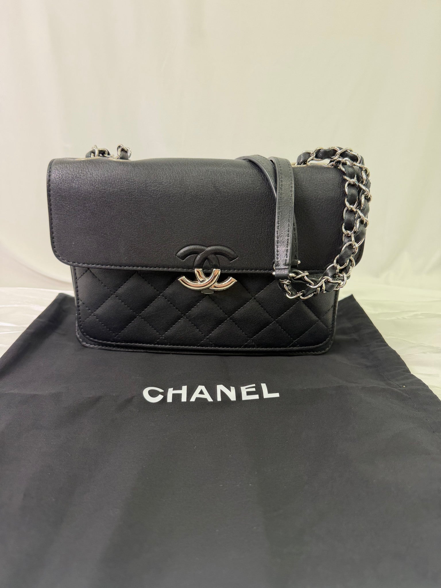 Chanel Black Calfskin CC Box Flap Shoulder Bag