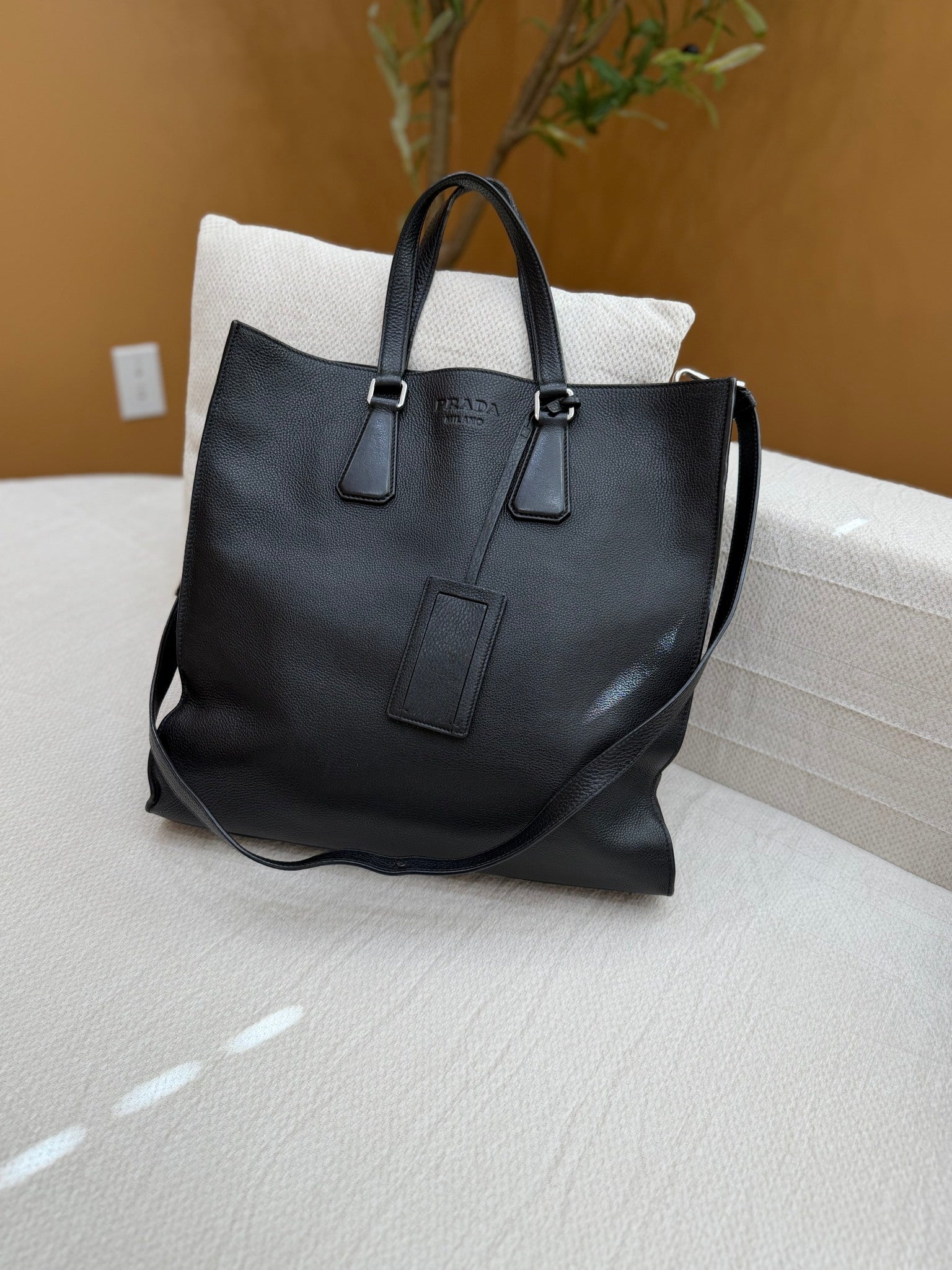 Prada Black Leather 2way Tote