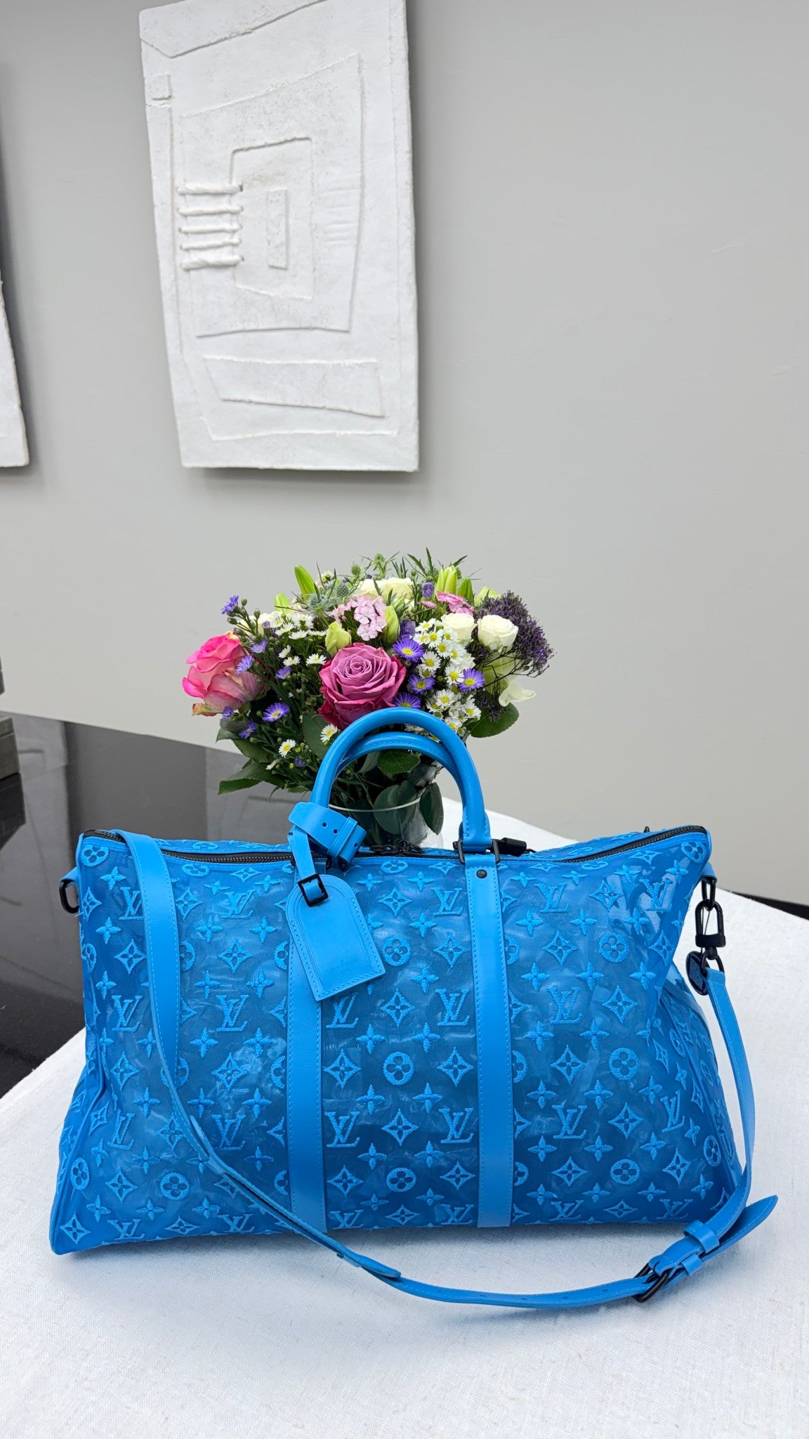 Louis Vuitton Monogram Blue Mesh Keepall Triangle 50 Bandouliere