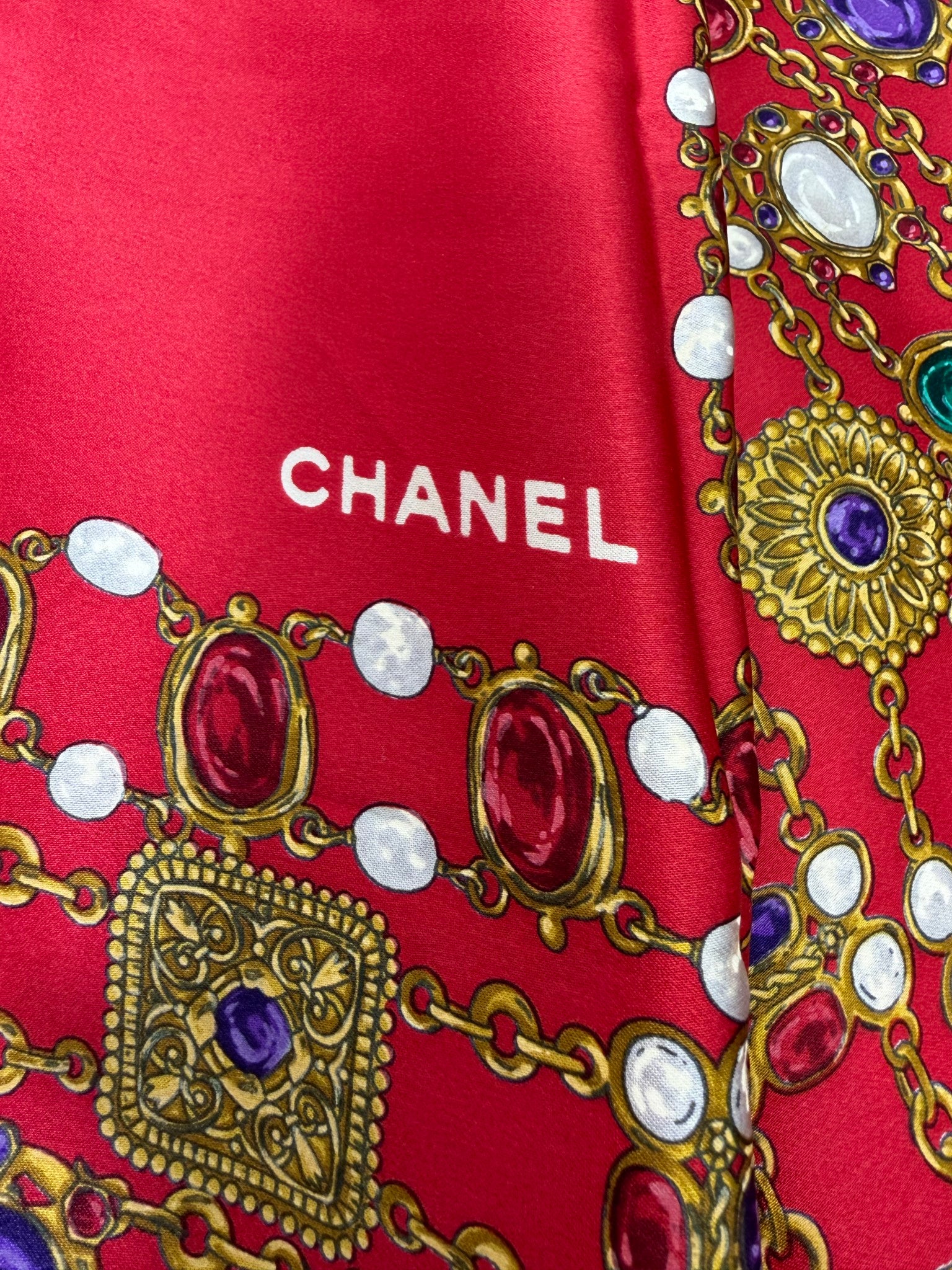 Chanel Red Silk Scarf