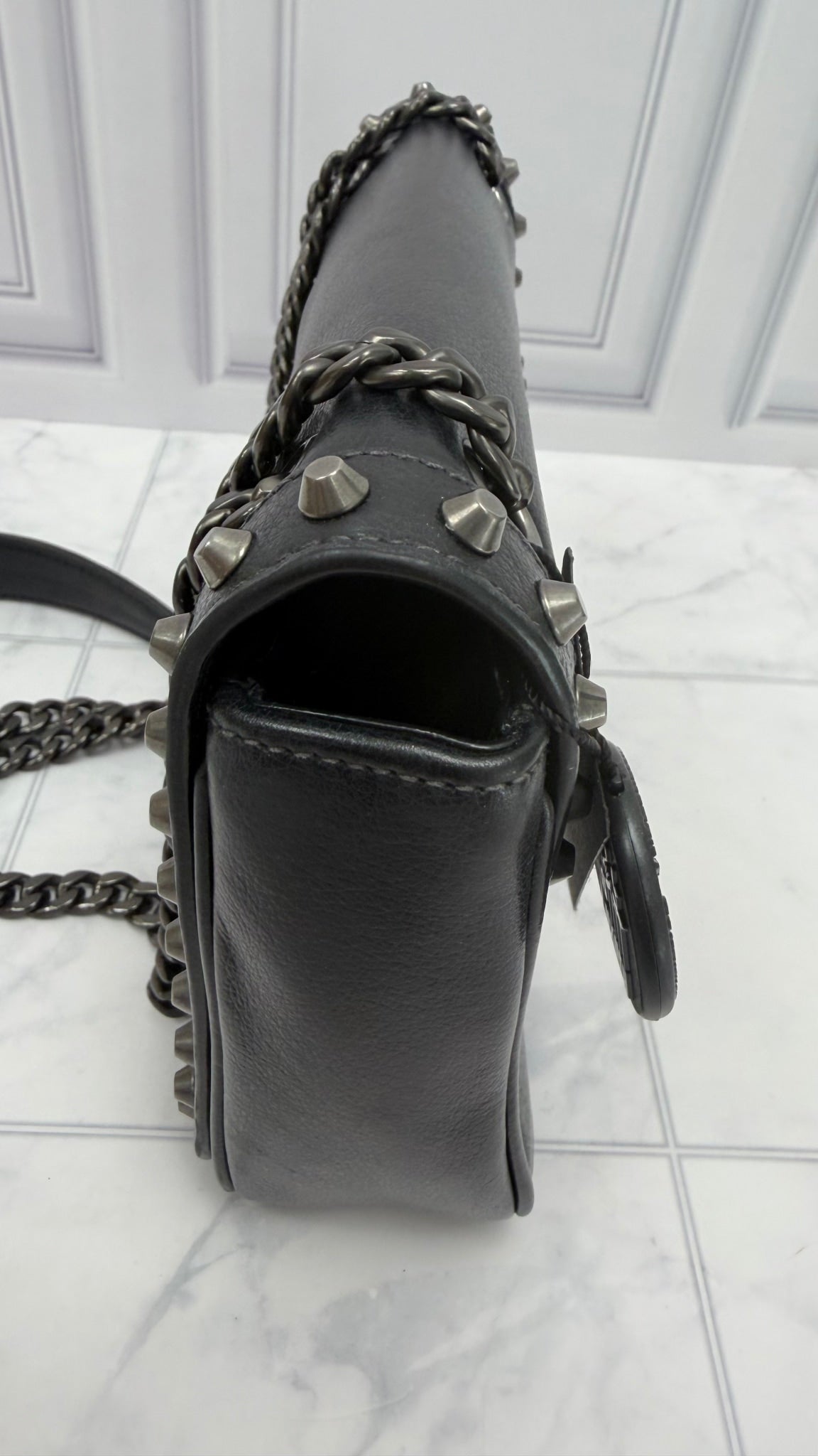 Prada Black Leather Studded Crossbody