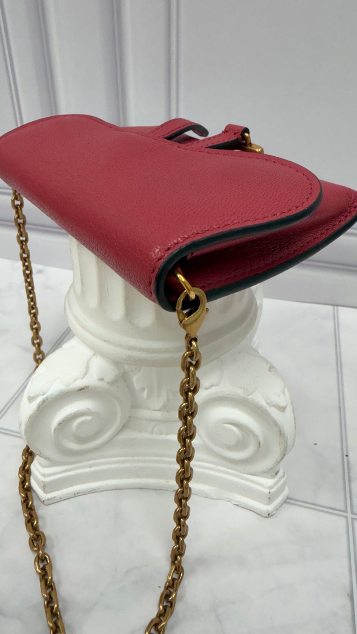 Christian Dior Dusty Pink Leather Nano Saddle Chain Pouch