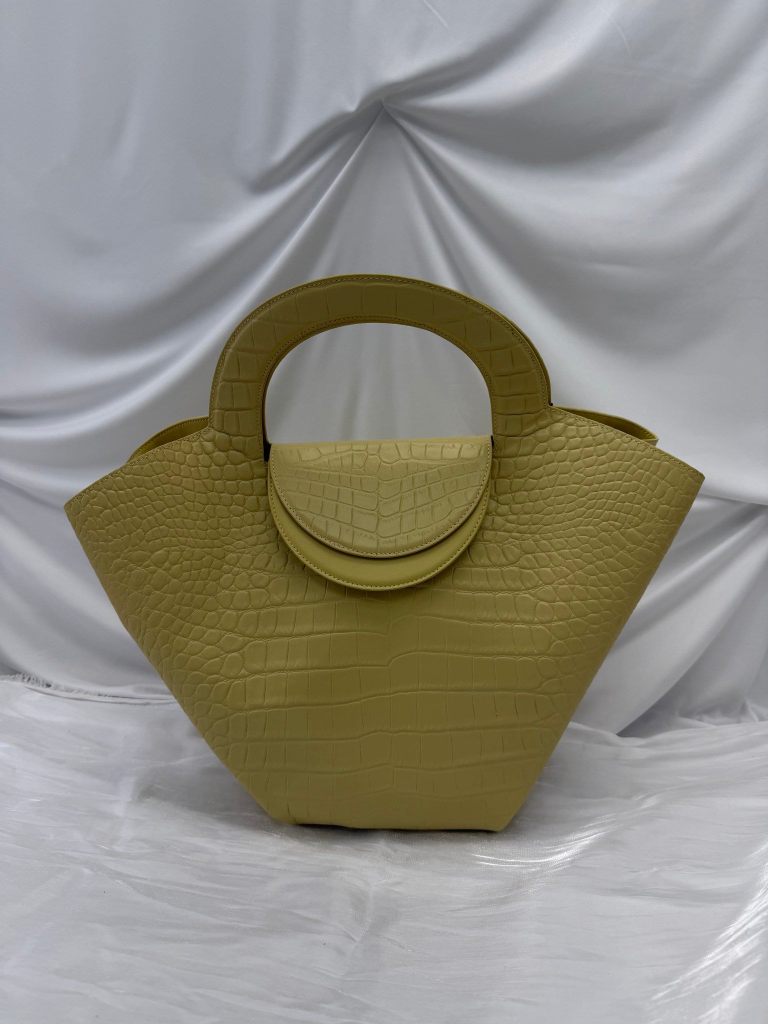 Bottega Veneta Yellow Croc Embossed Doll Top Handle Tote
