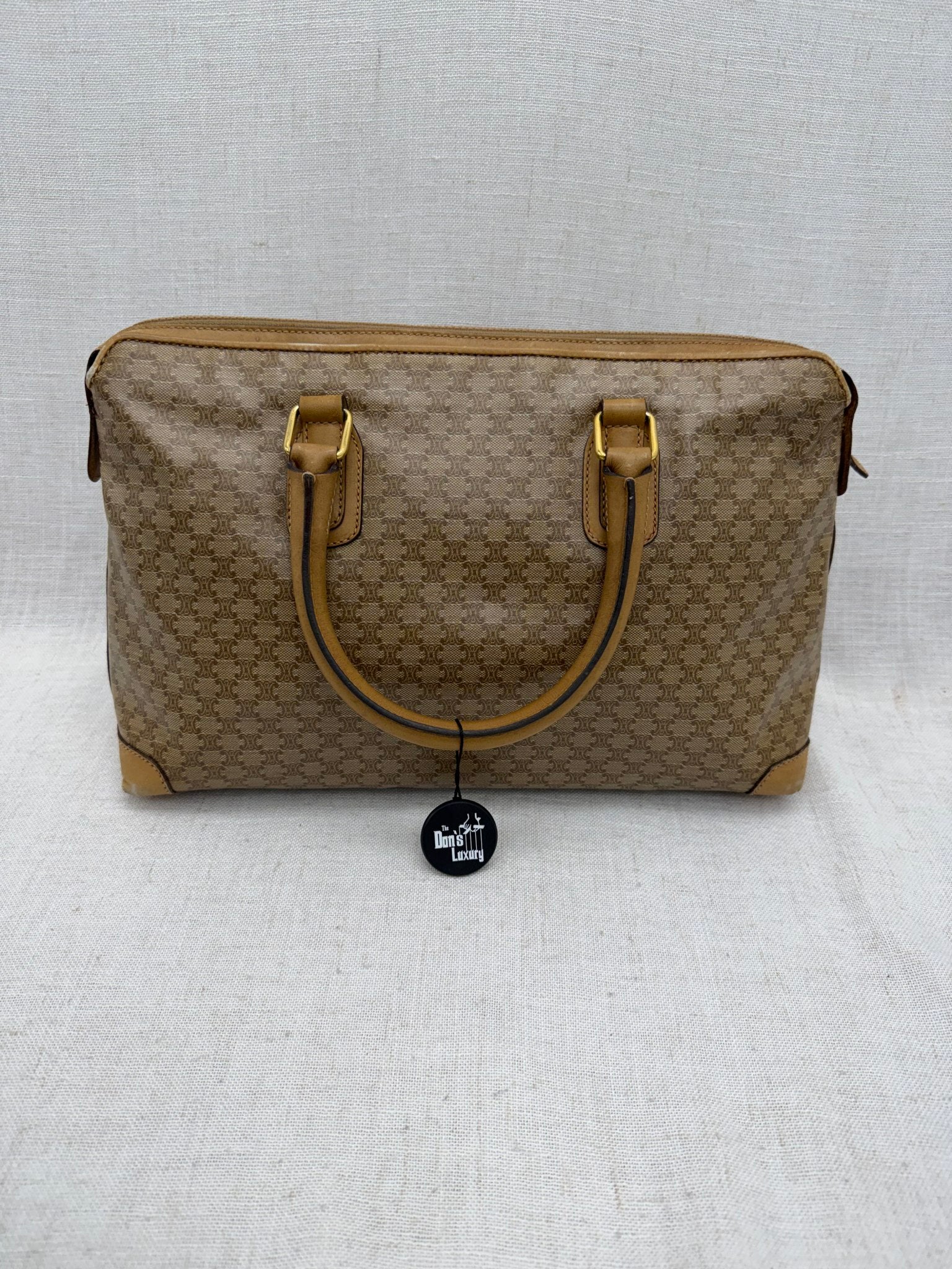Celine Vintage Beige Macadam Coated Canvas Shoulder Bag