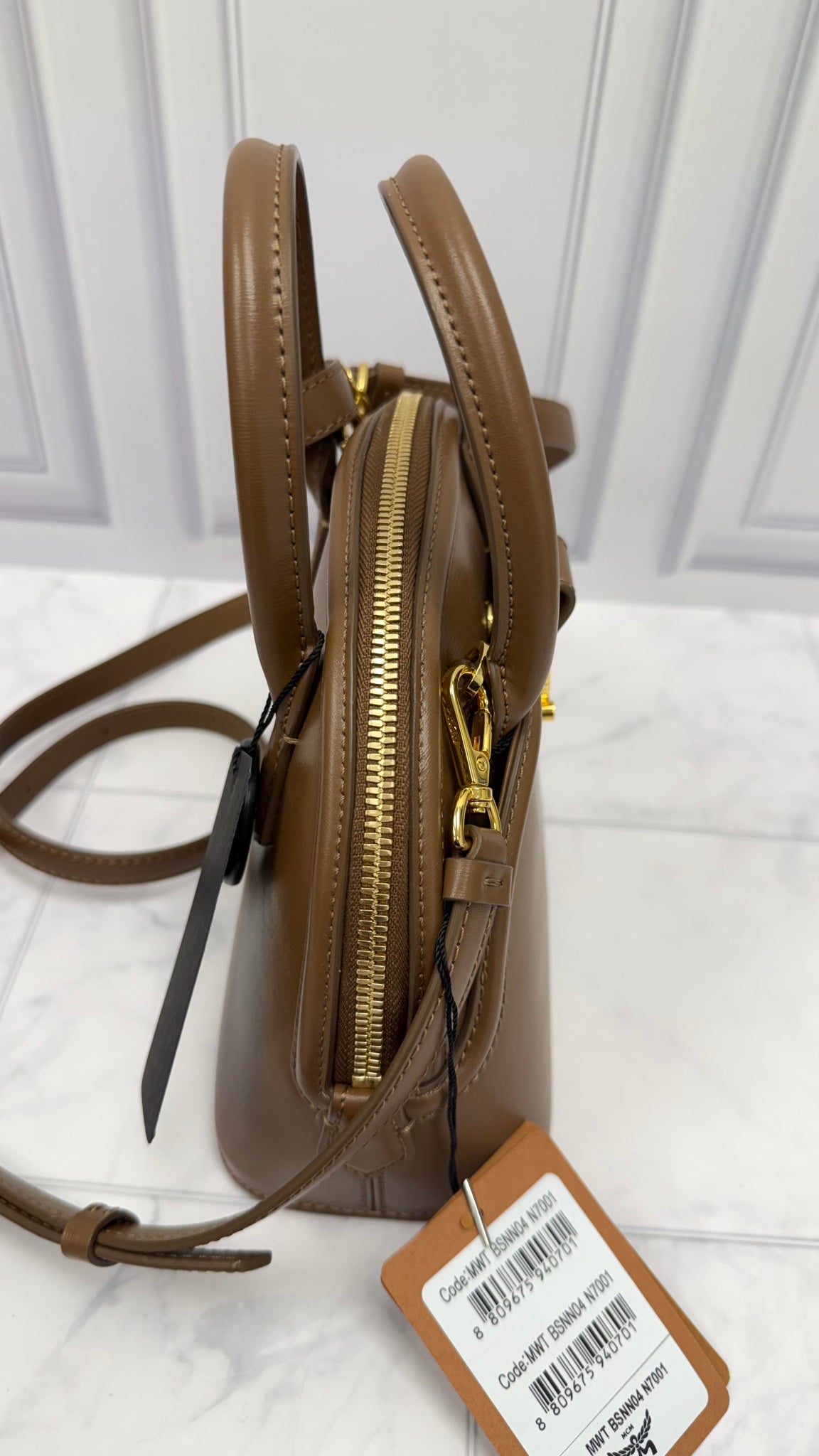 BRAND NEW- MCM Brown Leather Dome 2Way Bag