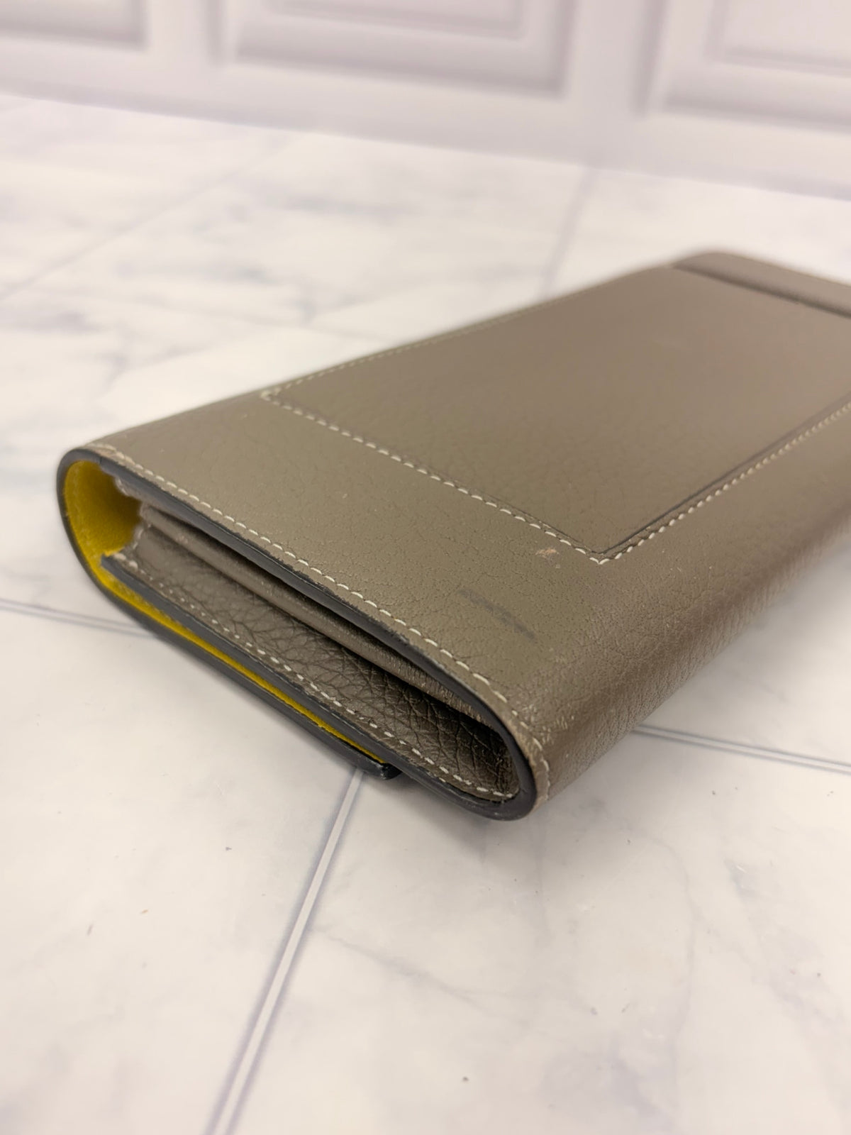 Celine Taupe Leather Large Flap Long Wallet
