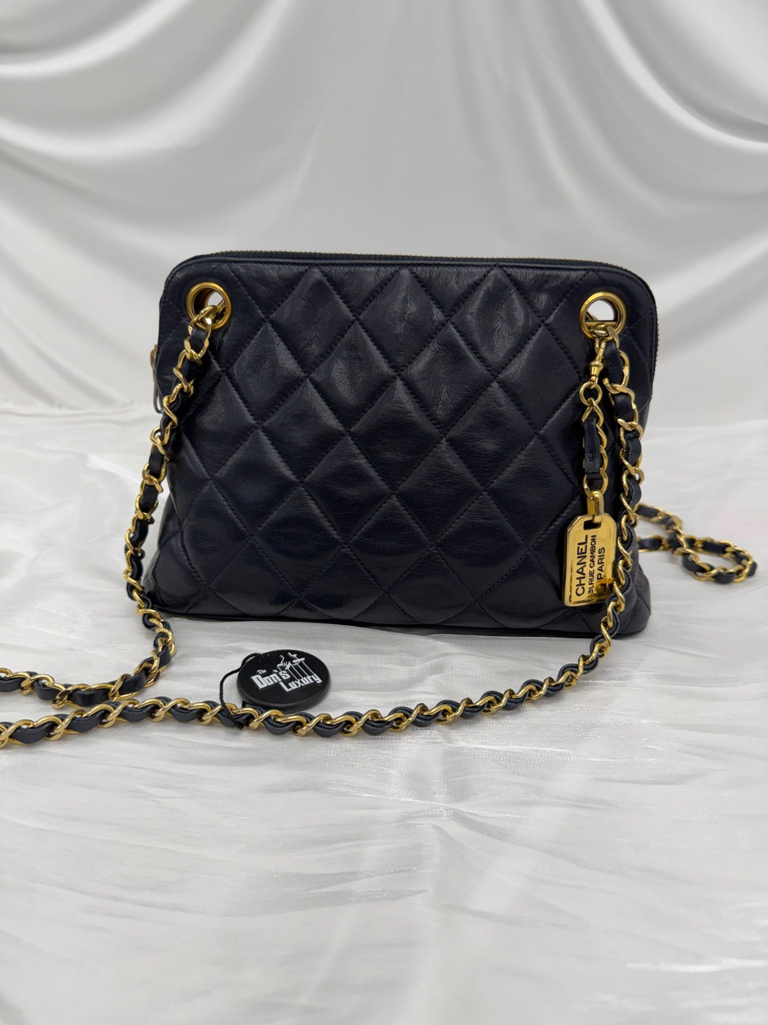 Chanel Navy Bue Quilted Lambskin Chain Shoulder Bag