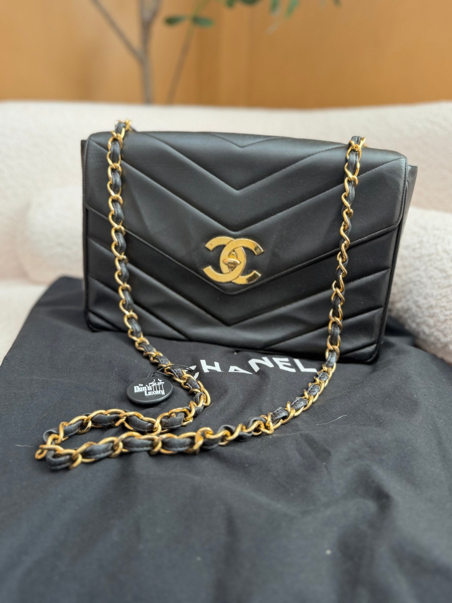Chanel Vintage Black Chevron Lambskin 24k Jumbo Classic Flap Bag