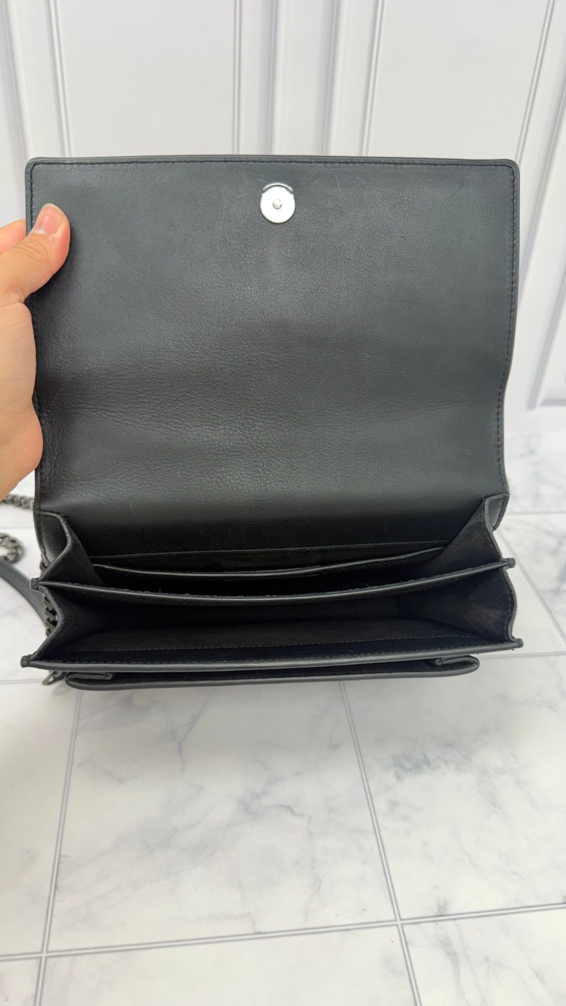 Saint Laurent YSL Black Leather Medium Studded Monogram Heart Sunset Crossbody Bag