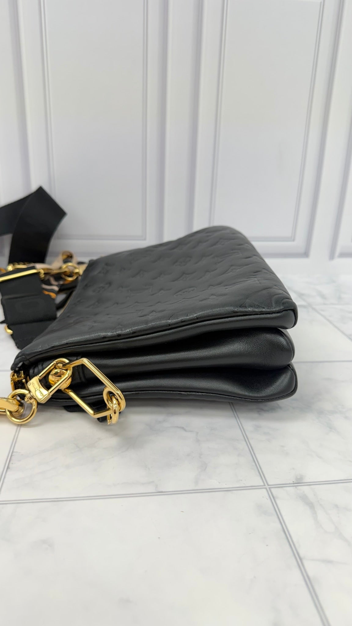 Louis Vuitton Monogram Black Lambskin Leather Coussin PM