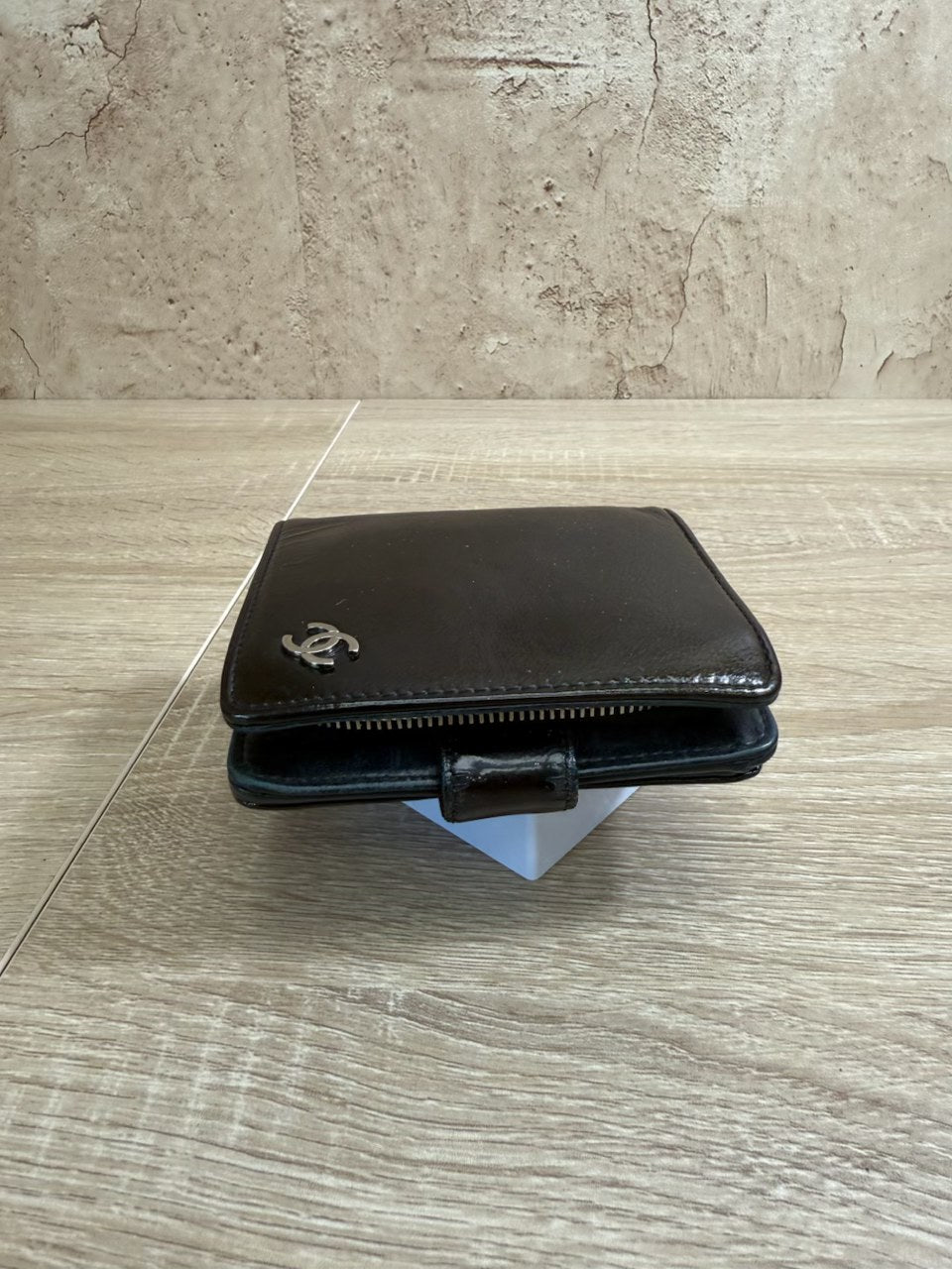 Chanel Black Patent Leather Zippy Compact Wallet