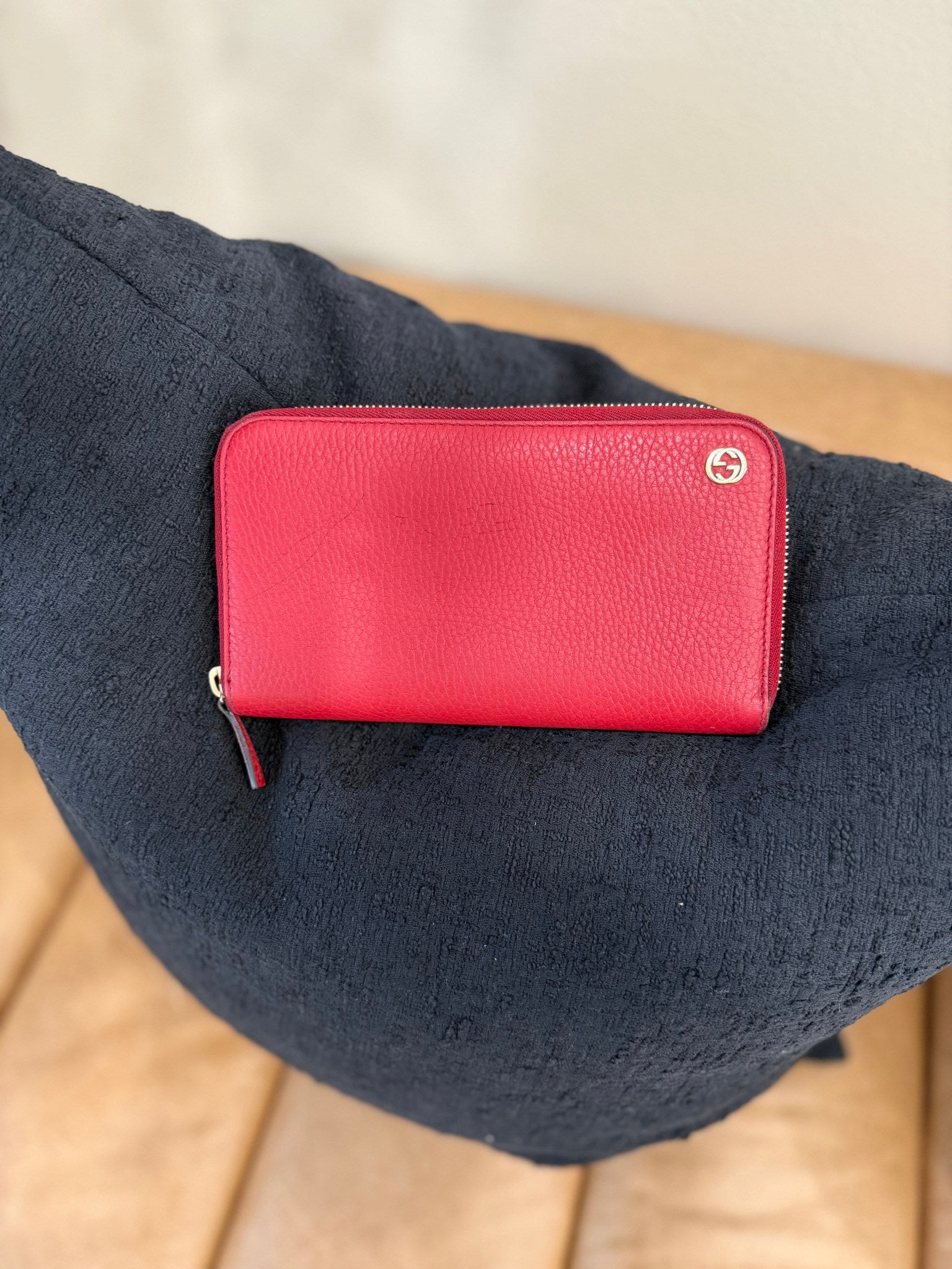 Gucci Red Leather Interlocking G Zippy Wallet