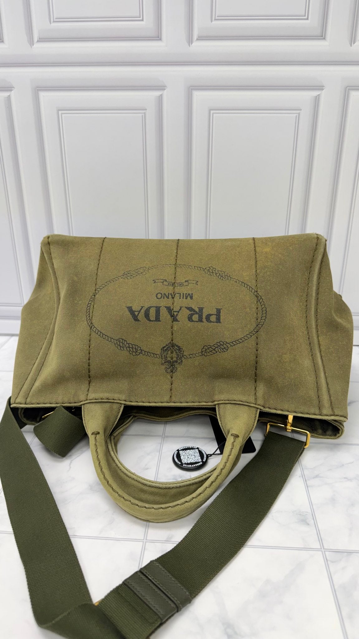 Prada Olive Green Canapa Canvas Tote Bag