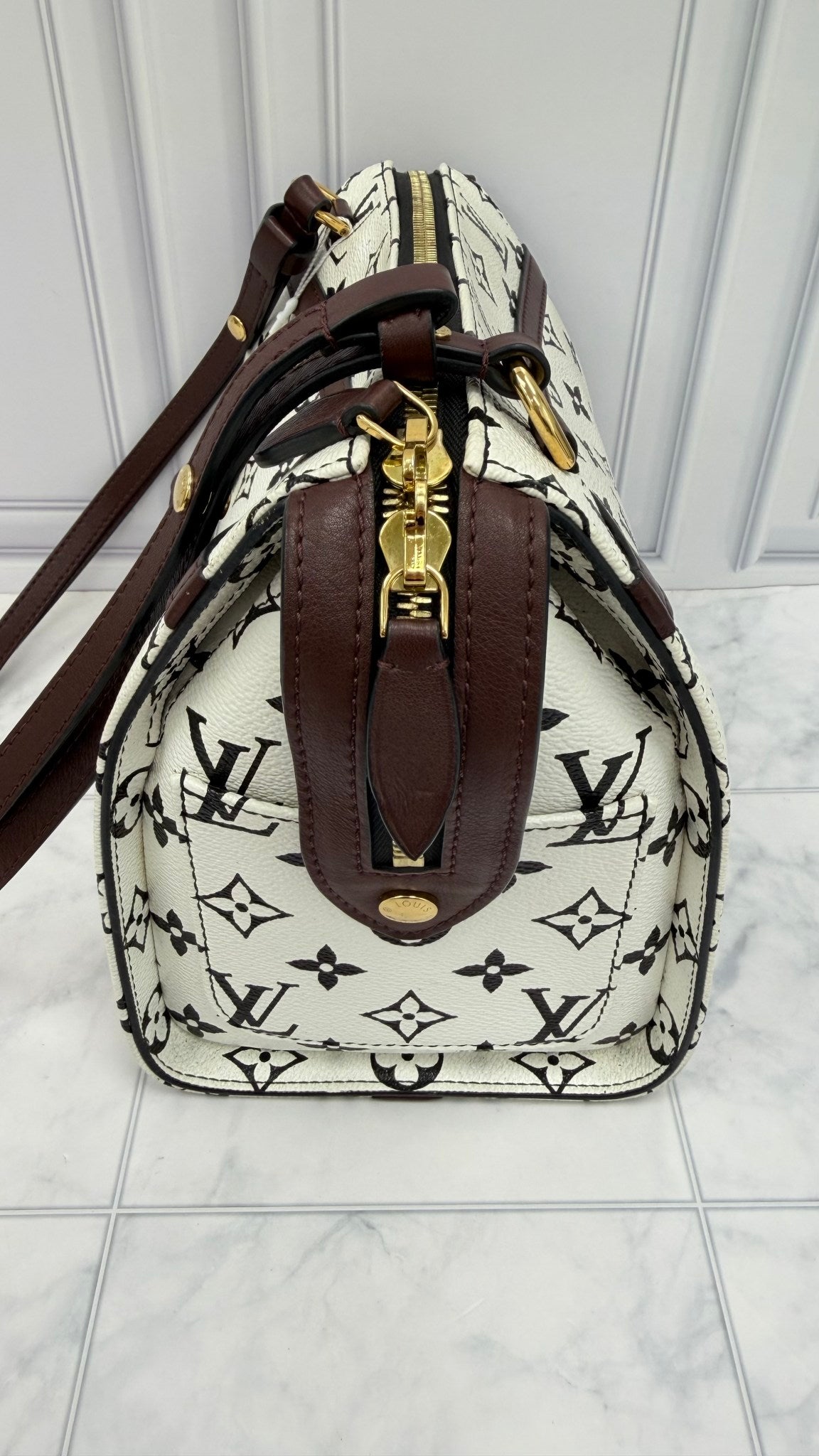 Louis Vuitton White & Black Monogram Speedy Amazon PM