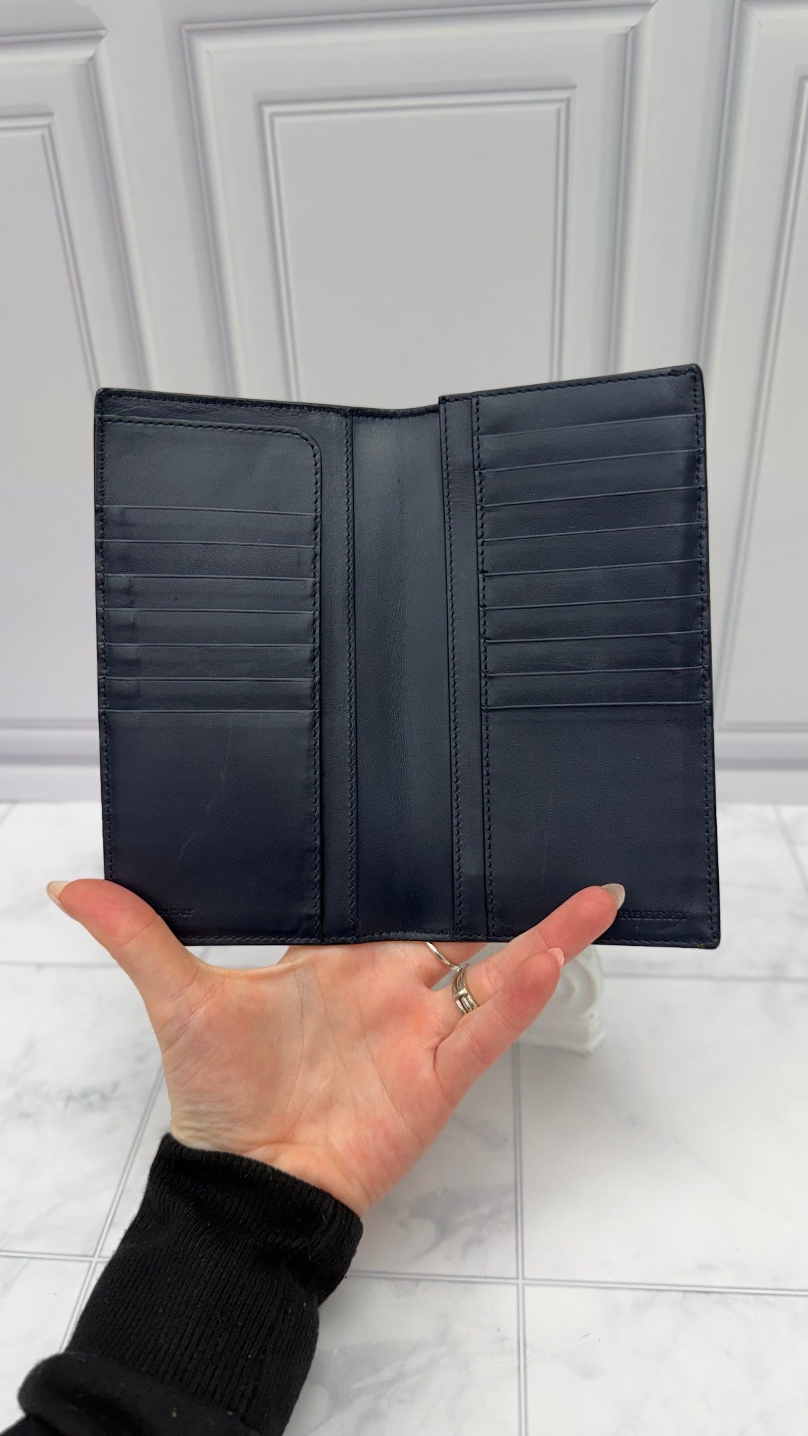 Burberry Dark Navy Blue Leather Long Wallet