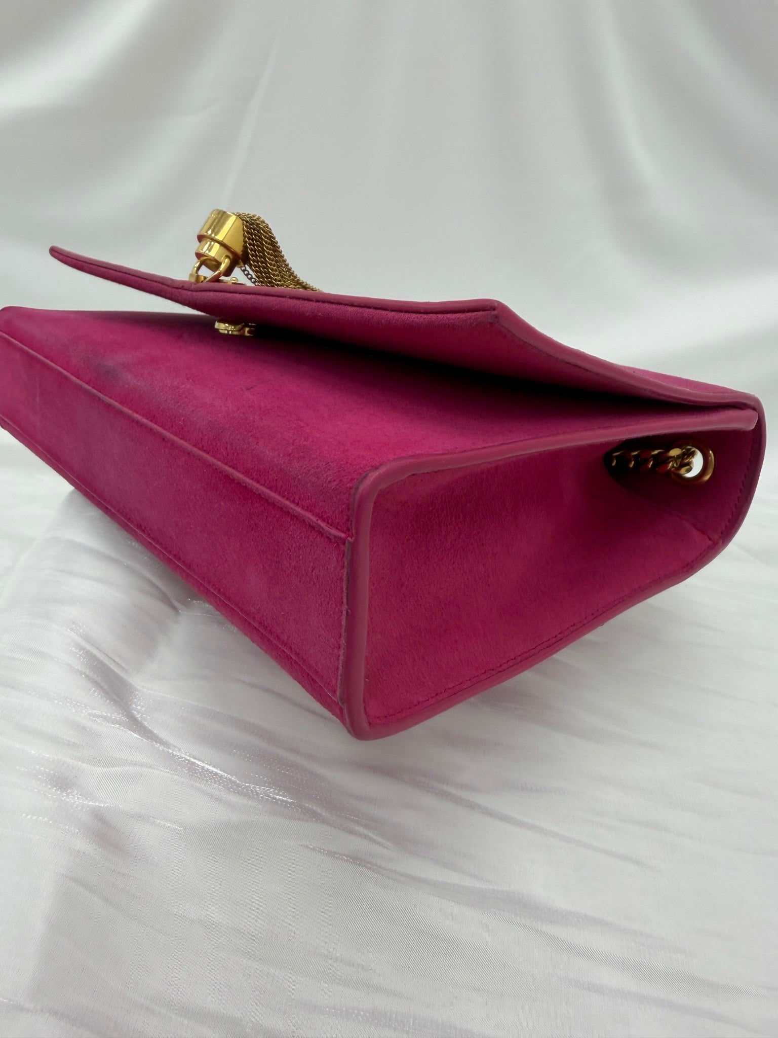 Saint Laurent YSL Fuchsia Suede Medium Kate Tassel Shoulder Bag
