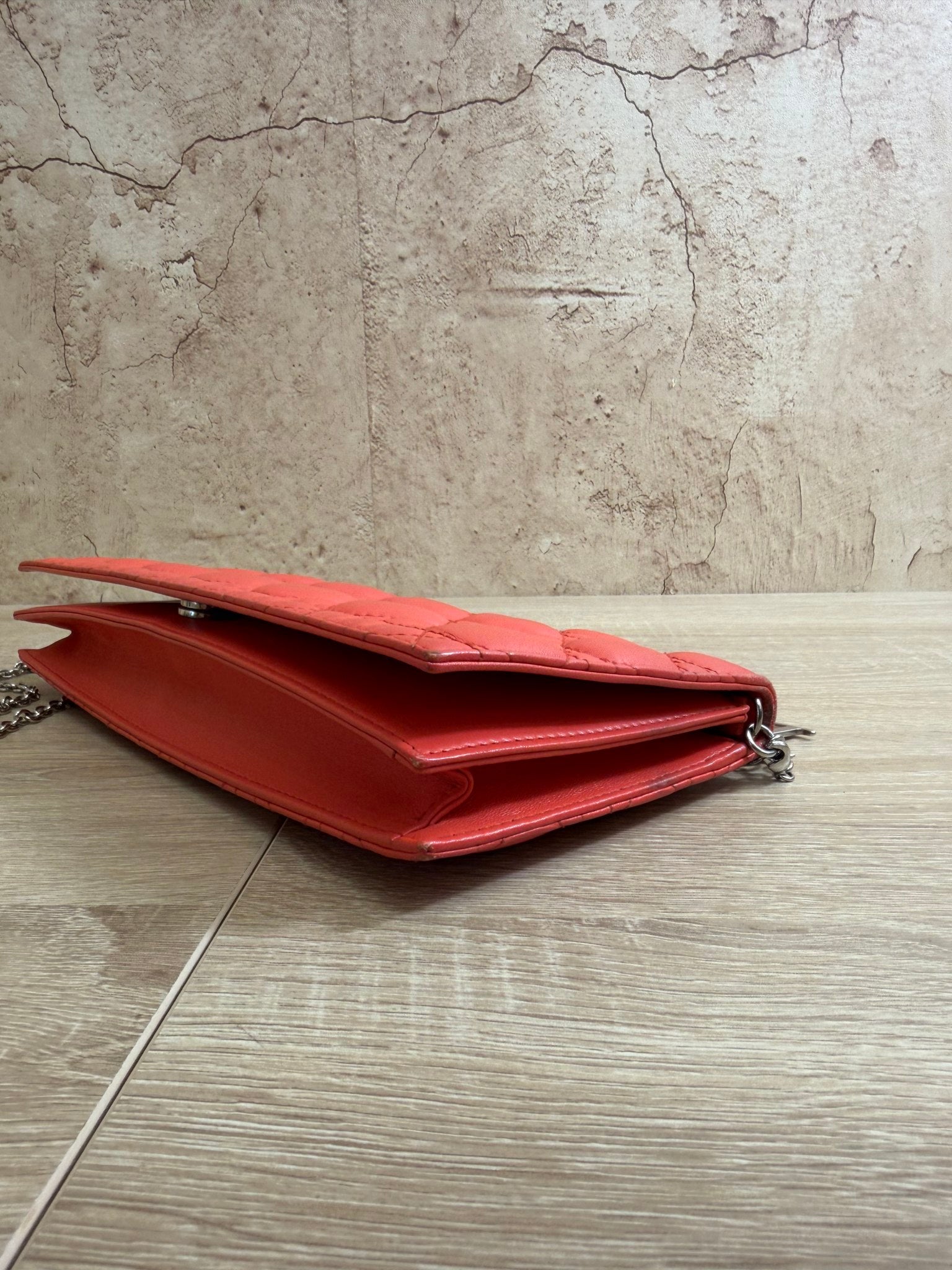 Christian Dior Coral Cannage Leather Lady Dior Chain Clutch