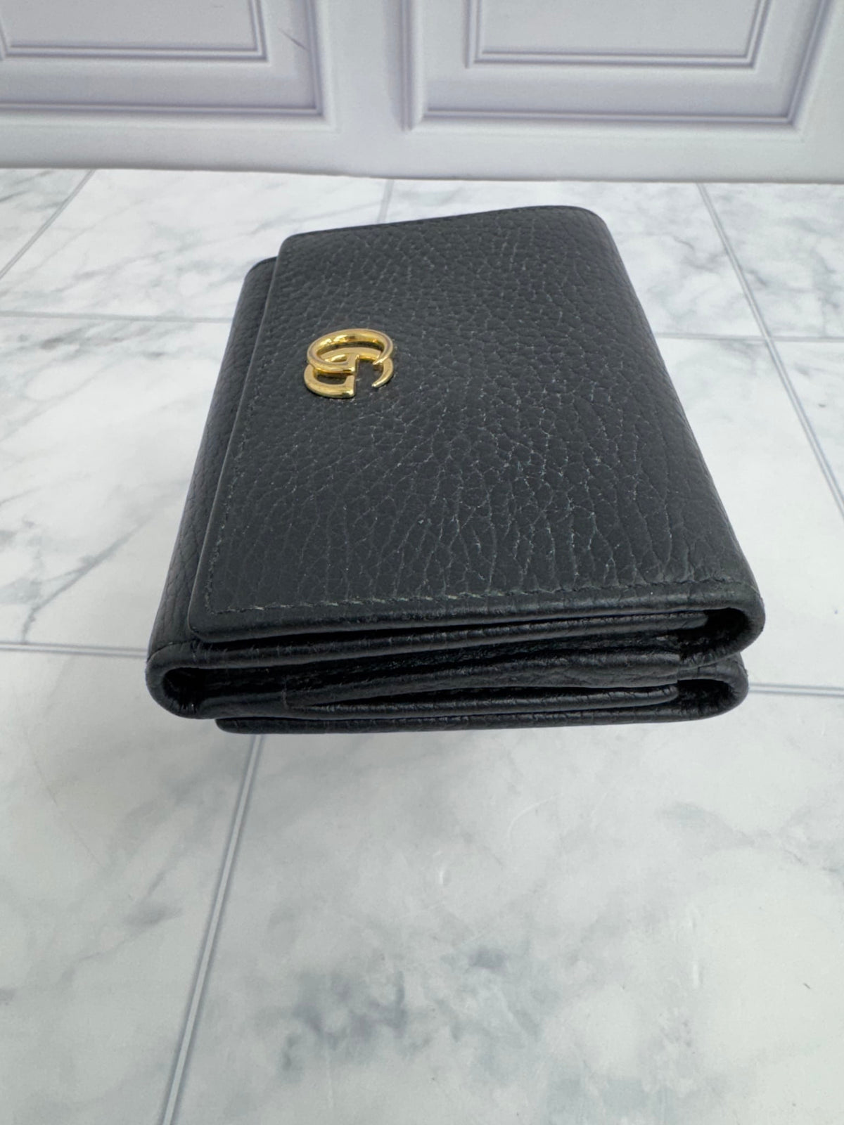 Gucci Black Grained Leather Compact Wallet
