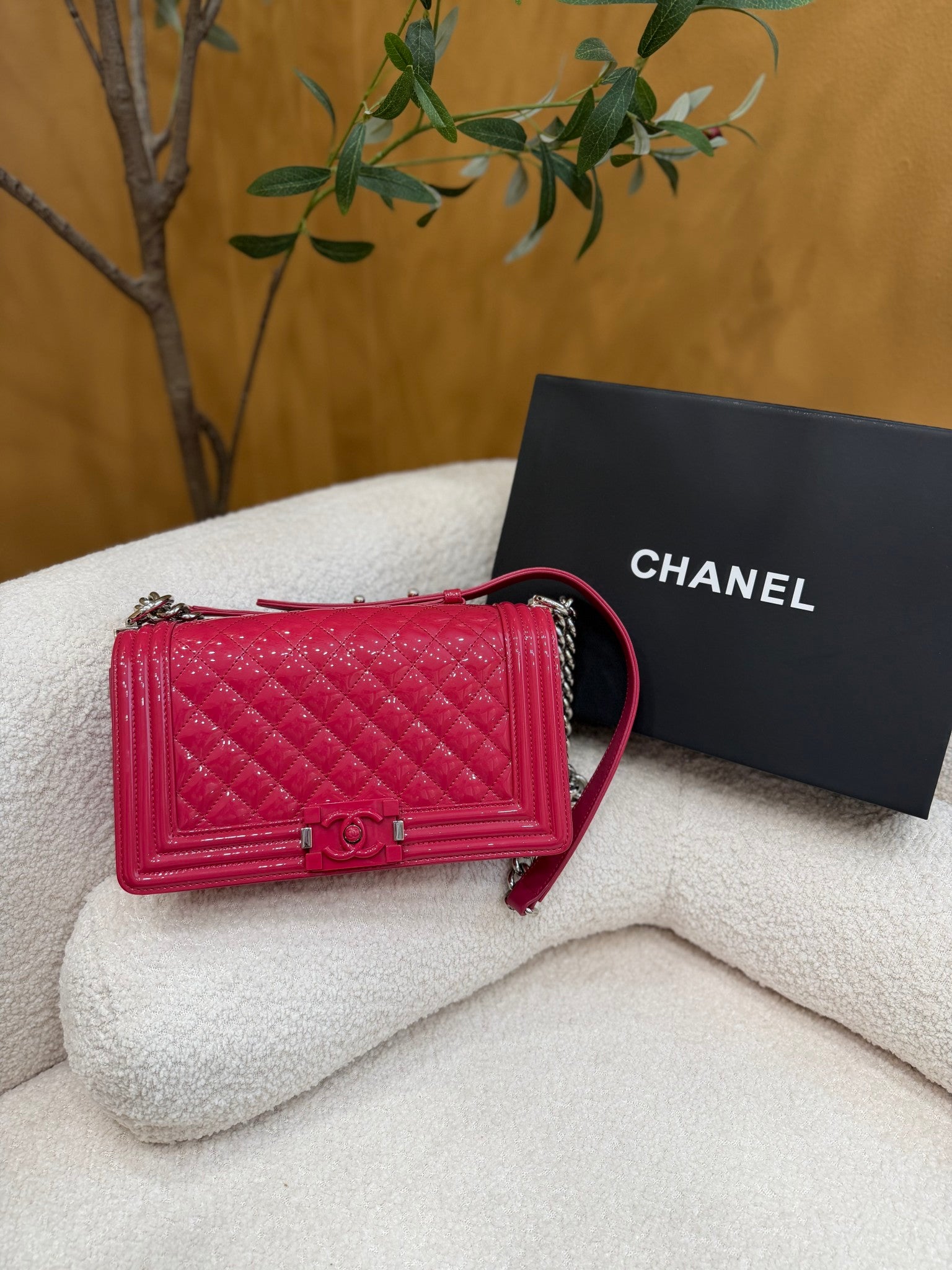 Chanel Pink Patent Leather Boy Flap Bag